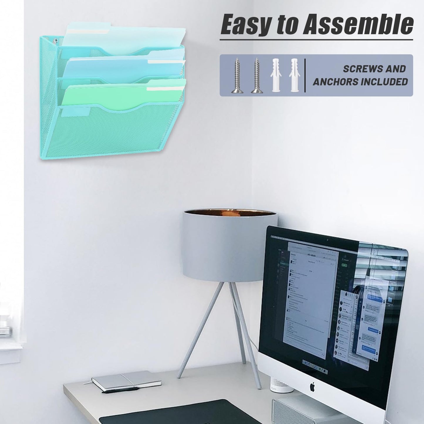 EASEPRES 3 Pocket Mesh Hanging Wall File Organizer, Wall Mounted Mail Paper Document Folder Holder
