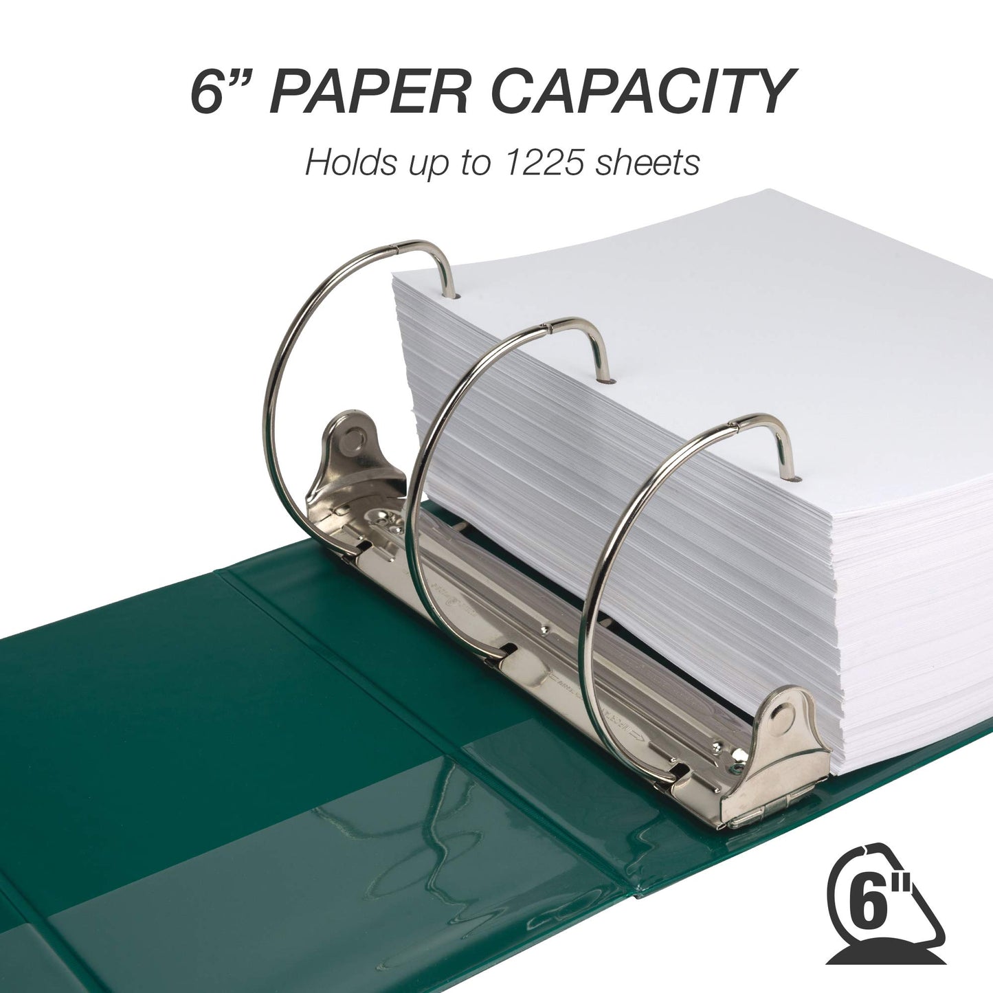 Samsill Durable 6 inch 3 Ring Binder, Locking D Ring Binder, Customizable Clear View Cover, Green