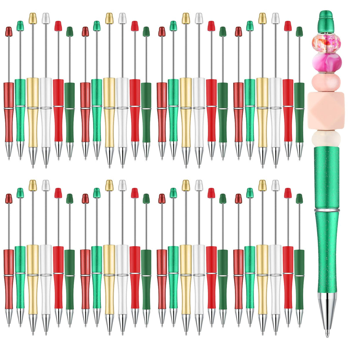 Kosiz 60 Pieces Beadable Pens Bulk Black Ink Pens,Red, Green Series,Classic