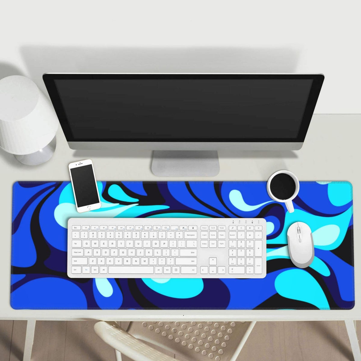 Camo Cool Liquid Large Gaming Mouse Pad, Abstract Fluid Extended Keyboard Mouse Mat, Long Blue and