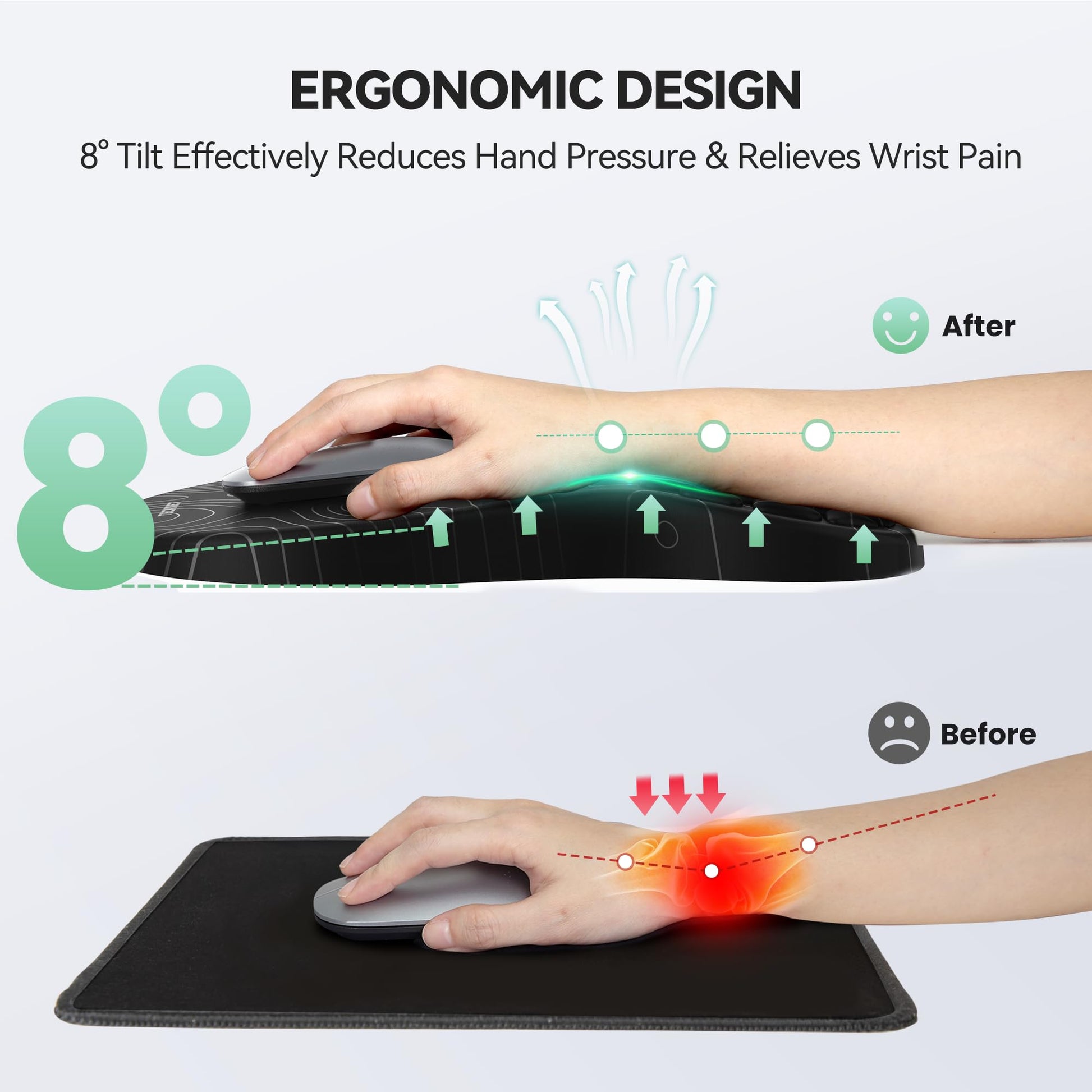 TECKNET Ergonomic Mouse Pad with Wrist Rest,Soft Comfortable Massage Design