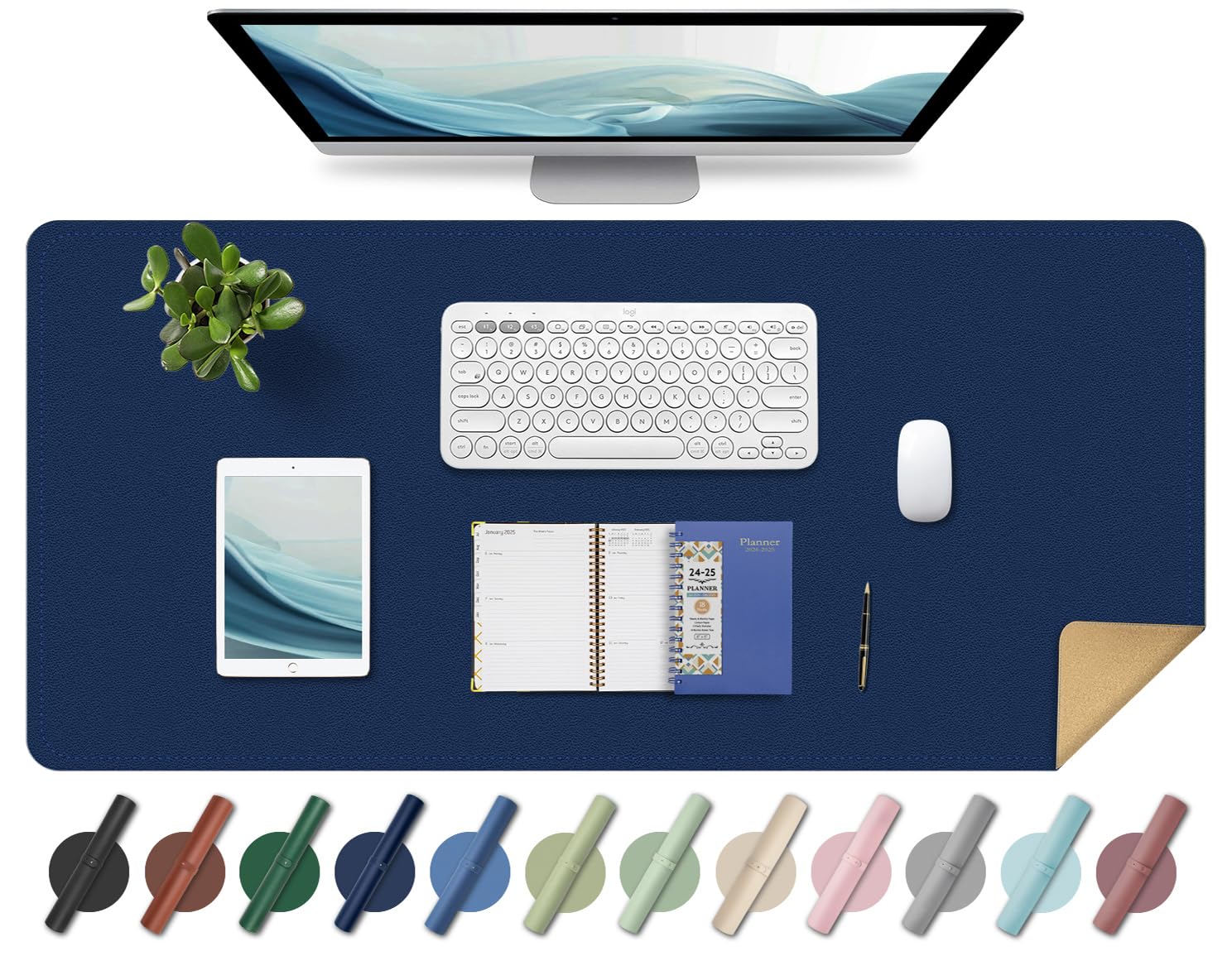 Large Desk Pad 35.4" x 17", Non-Slip Desk Mat with PU Leather & Natural Cork, Waterproof Writing