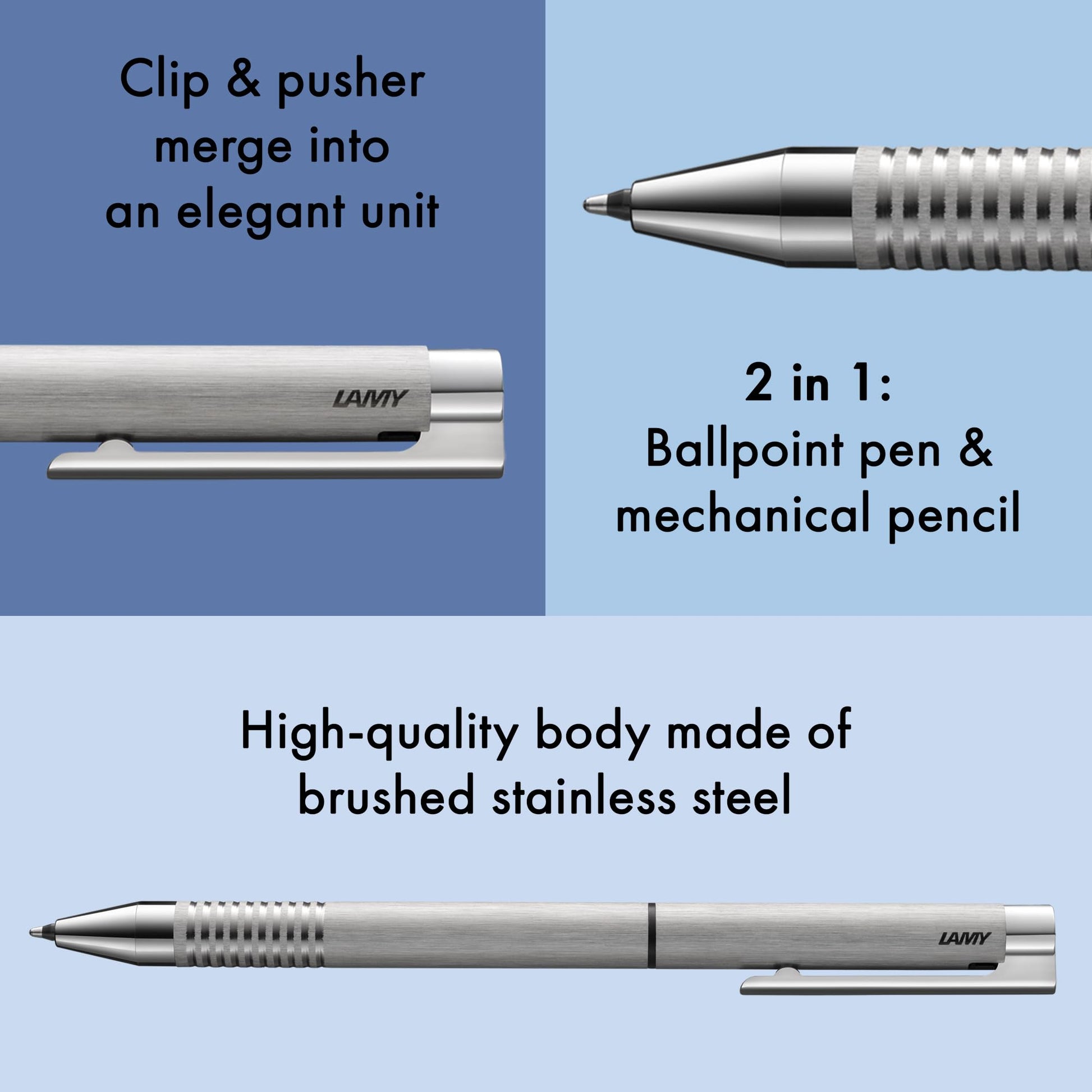 LAMY Logo Brushed Twin Pen Multifunction Pen - Timeless Mechanical Pencil & Ballpoint Pen in