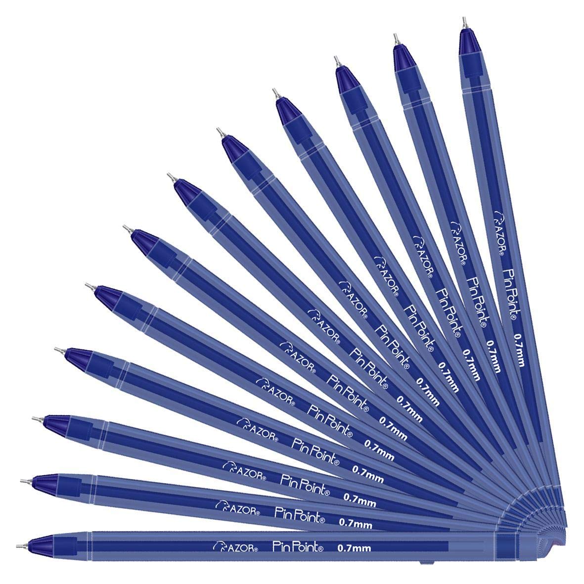 AZOR Pin Point Fine Tip 0.7 mm Ballpoint Pens Blue Ink, 12 Pack