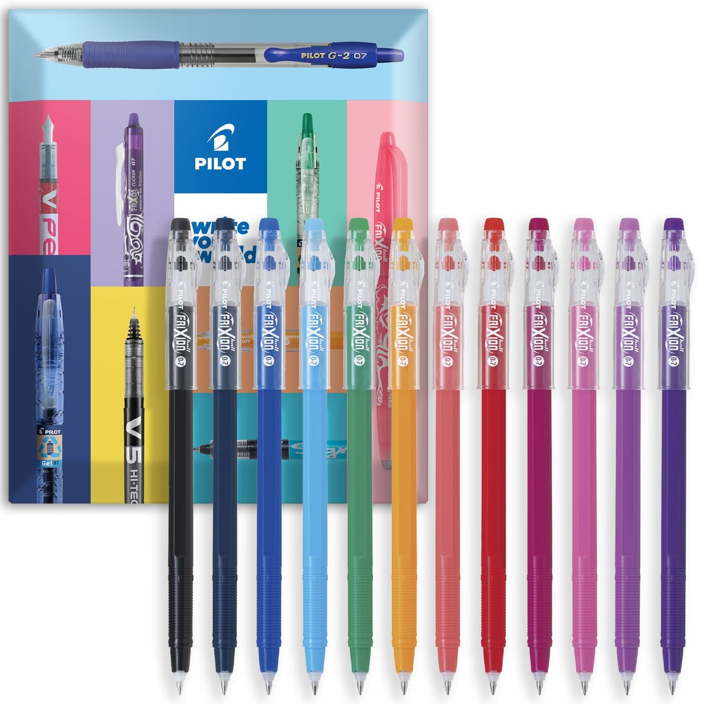 PILOT FriXion Ball Stick 07-0.7mm Nib Tip - Erasable Gel Ink Pens - In Wallet Gift Packaging
