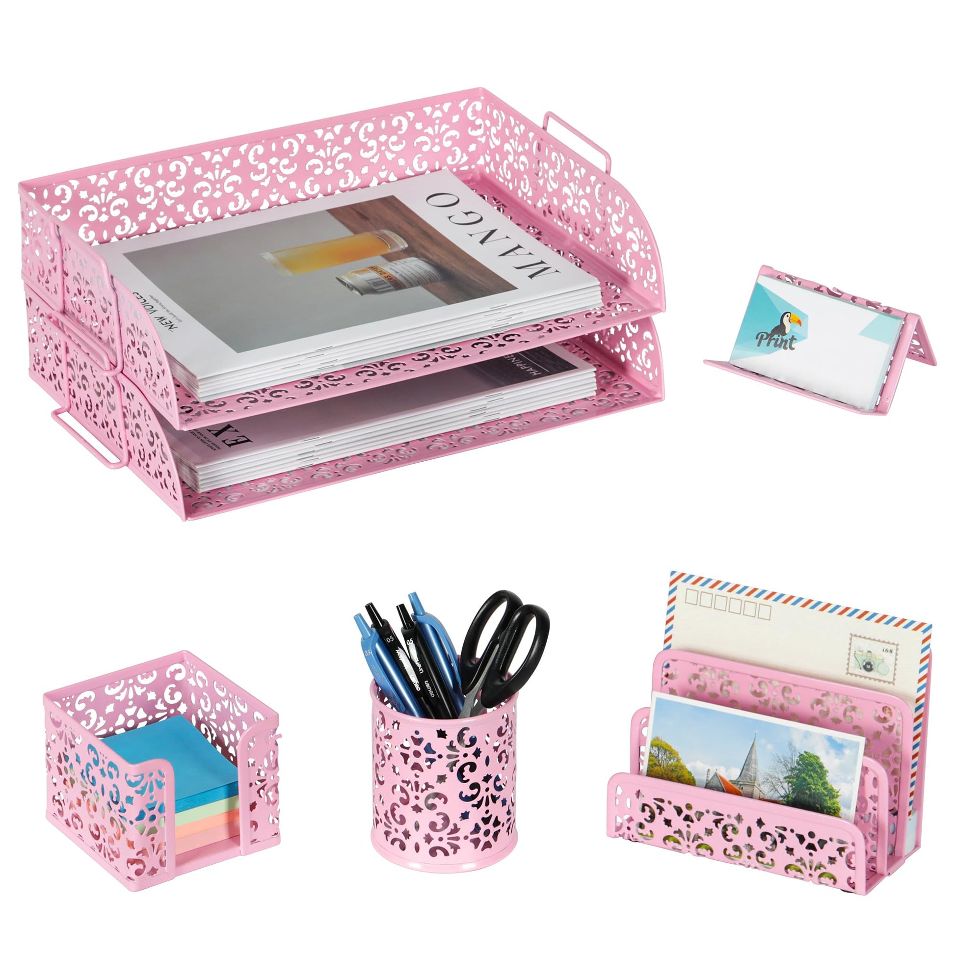 EasyPAG Desk Organizers and Accessories 5 Pieces Office Supplies Set - 2 Tier Paper Tray, Pencil