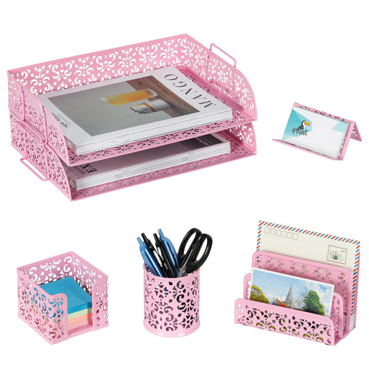 EasyPAG Desk Organizers and Accessories 5 Pieces Office Supplies Set - 2 Tier Paper Tray, Pencil