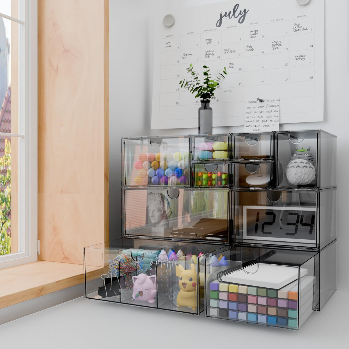 Yashong Clear 10-Drawer Stackable Desk Organizer Storage Set
