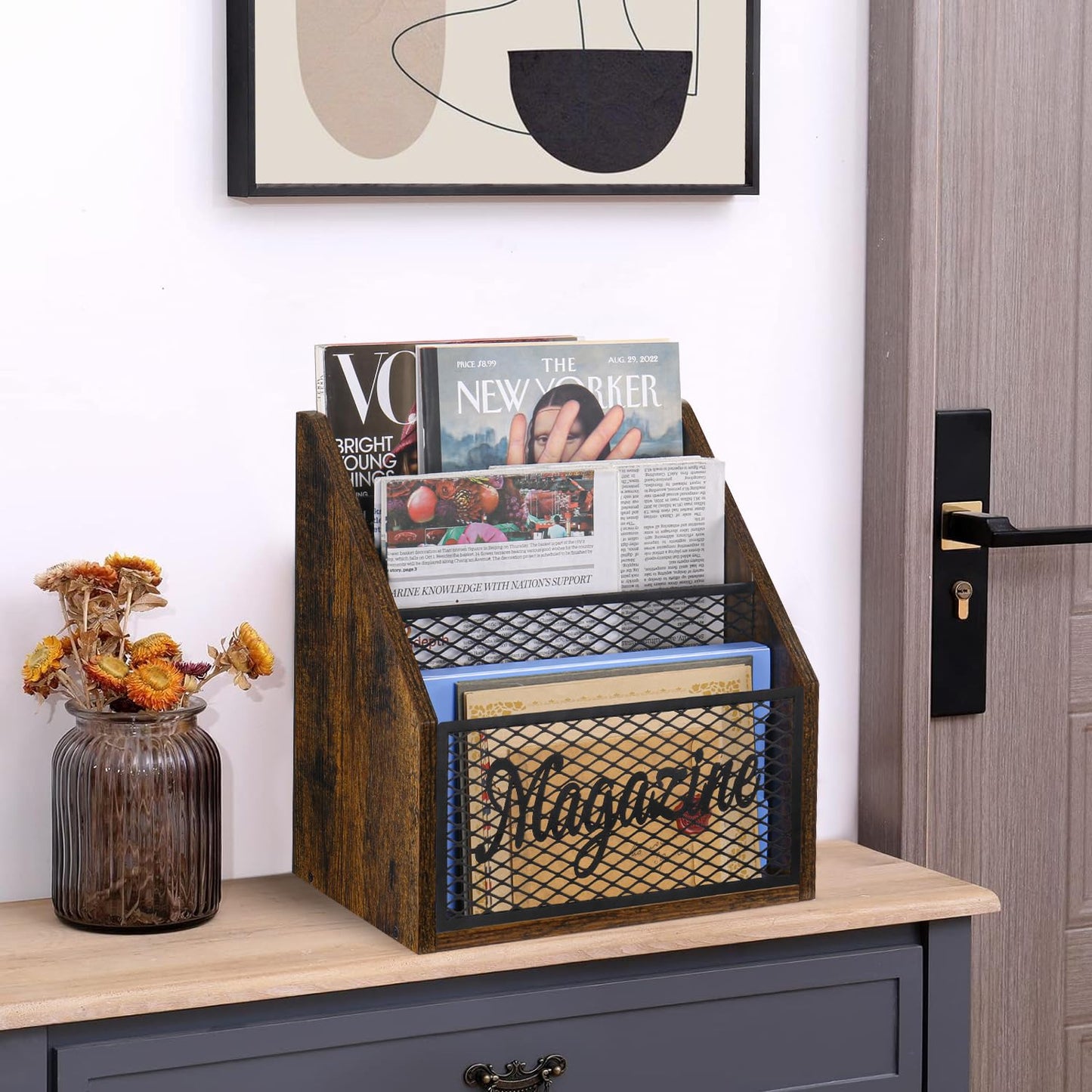YINMIT 3 Tier Magazine Rack, Stepped Magazine Holder Floor for Home Storage
