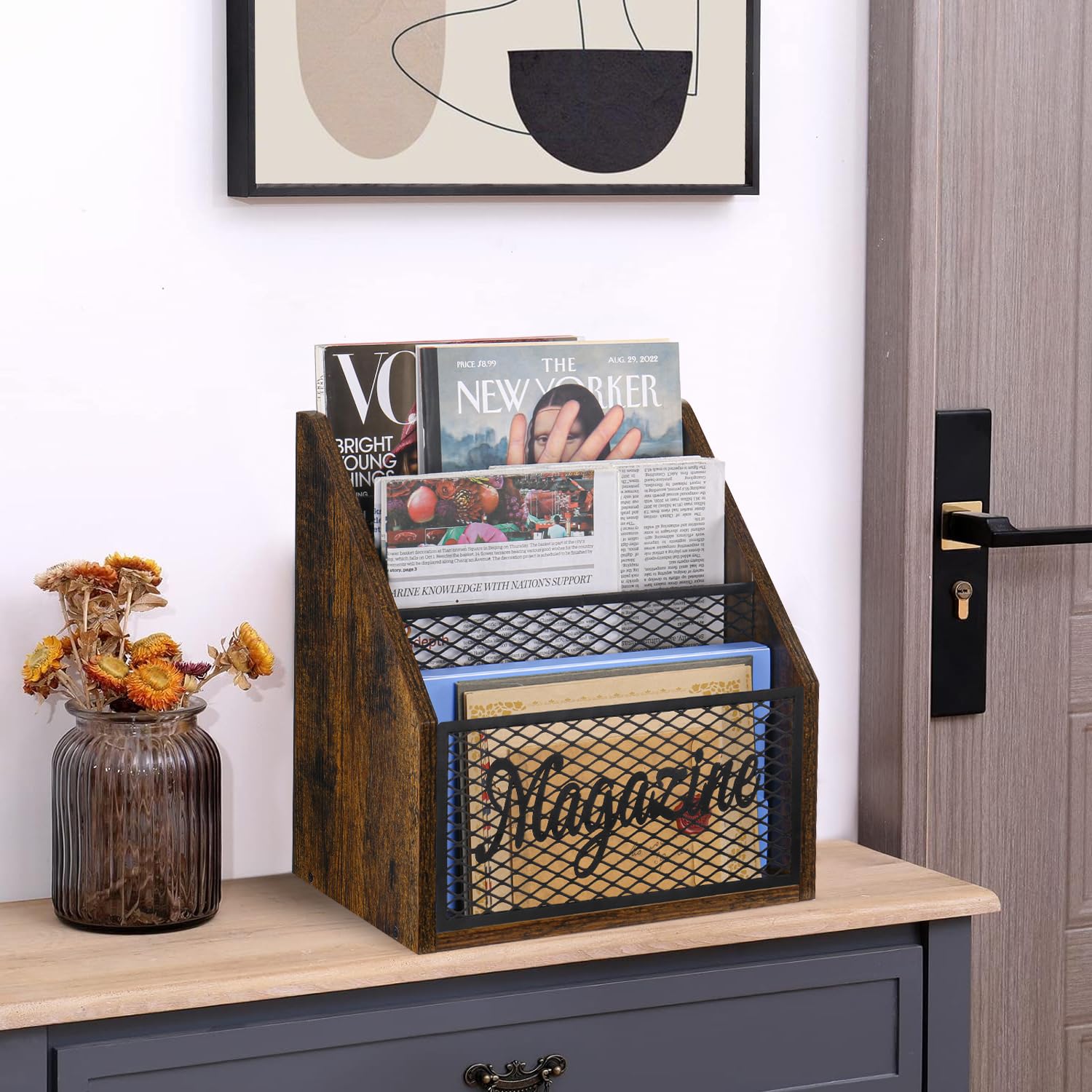 YINMIT 3 Tier Magazine Rack, Stepped Magazine Holder Floor for Home Storage