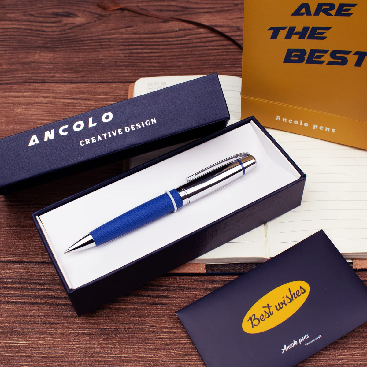 Ancolo Personalized Ballpoint Pen with PU Leather-Gift Set for Men & Women