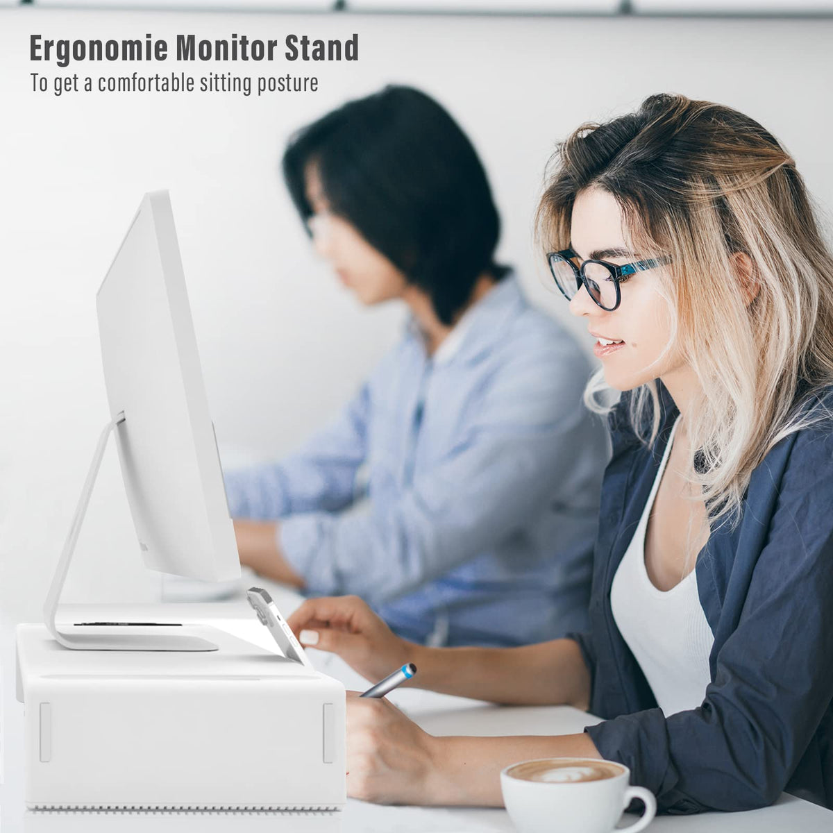 Monitor Stand Riser with Drawer & Phone Holder, Foldable Desk Organizer