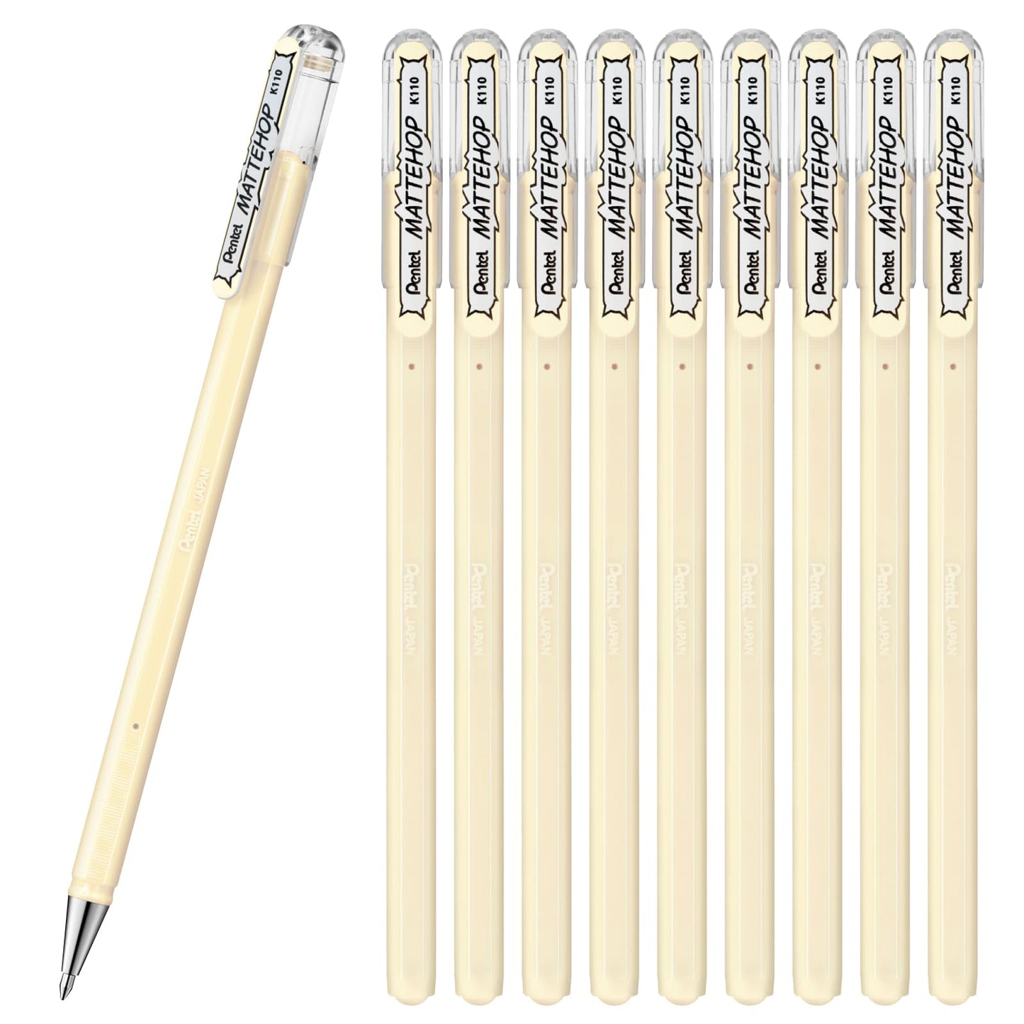 Pentel Color Ballpoint Pen, Matte Hop, Ivory White, 10 Count K110-VH