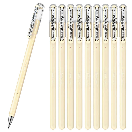 Pentel Color Ballpoint Pen, Matte Hop, Ivory White, 10 Count K110-VH