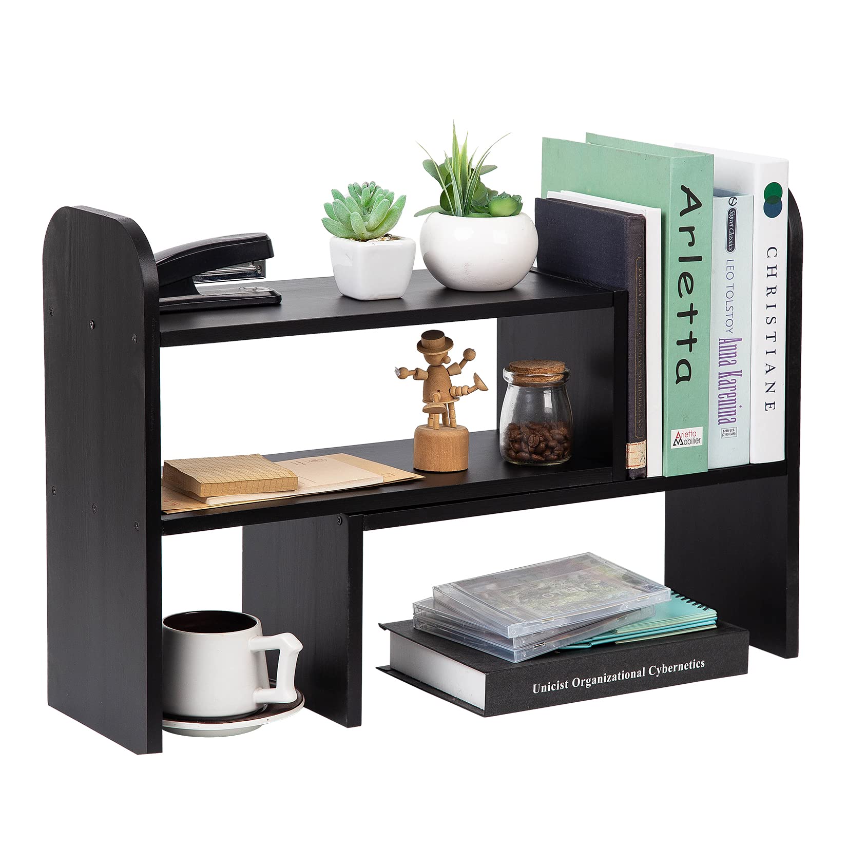 VERGOODR Desktop Adjustable Natural Wood Book Shelf Organizer Office Storage Rack Display Stand