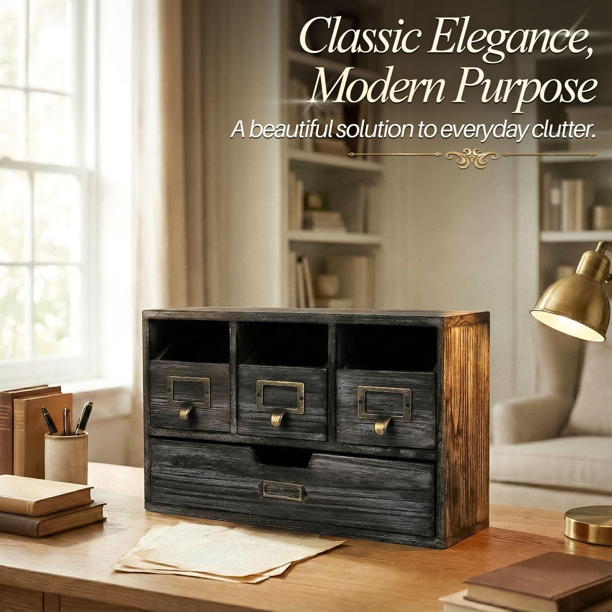 Flexzion Apothecary Cabinet with 4 Drawers - Vintage Rustic Wood Desktop Organizer for Home &