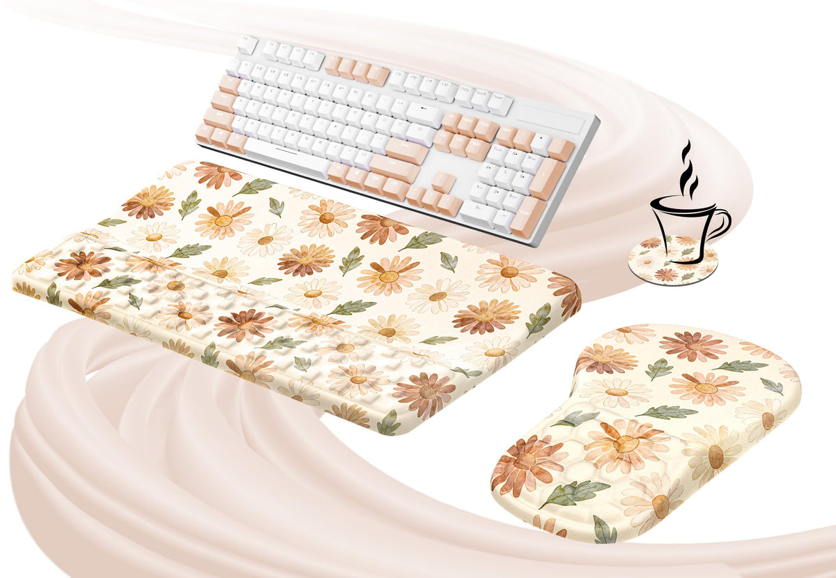 Ospelelf Keyboard Wrist Rest and Mouse Pad Set, Ergonomic Memory Foam Wrist Support, Aesthetic Desk