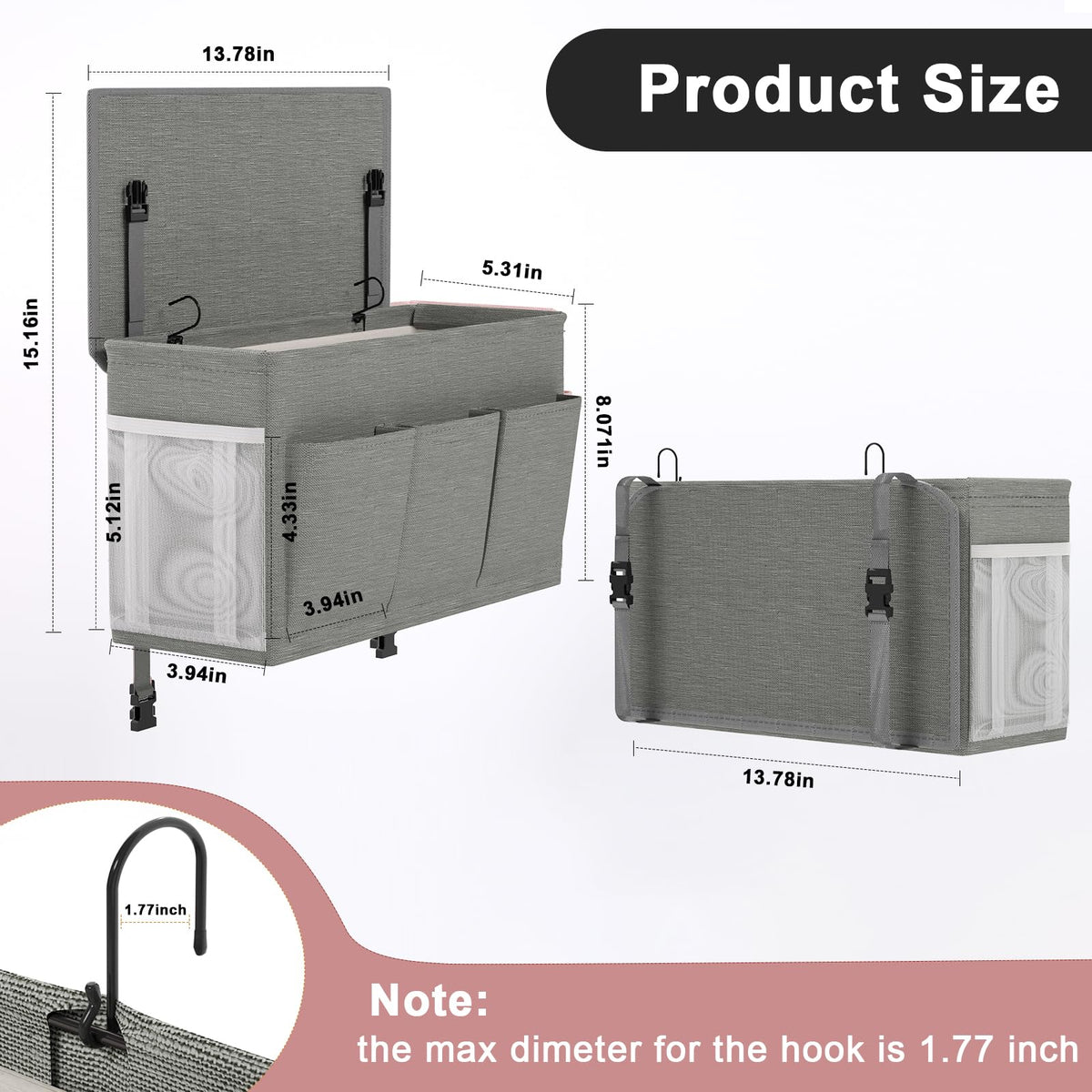 Bedside Caddy Storage Organizer for Bed Rails, Bed Caddy with 6 Pockets