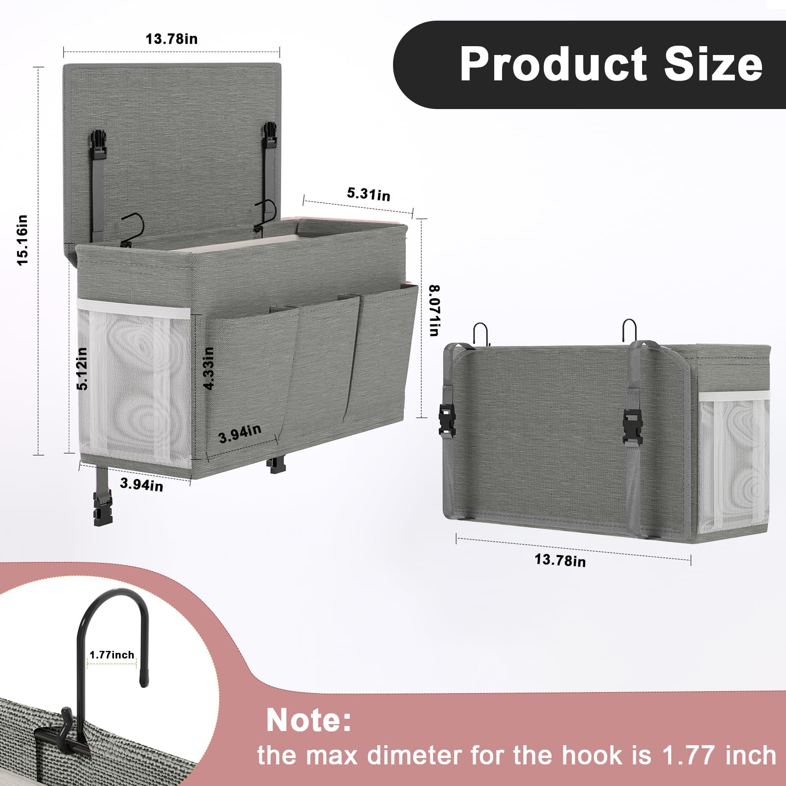 Bedside Caddy Storage Organizer for Bed Rails, Bed Caddy with 6 Pockets