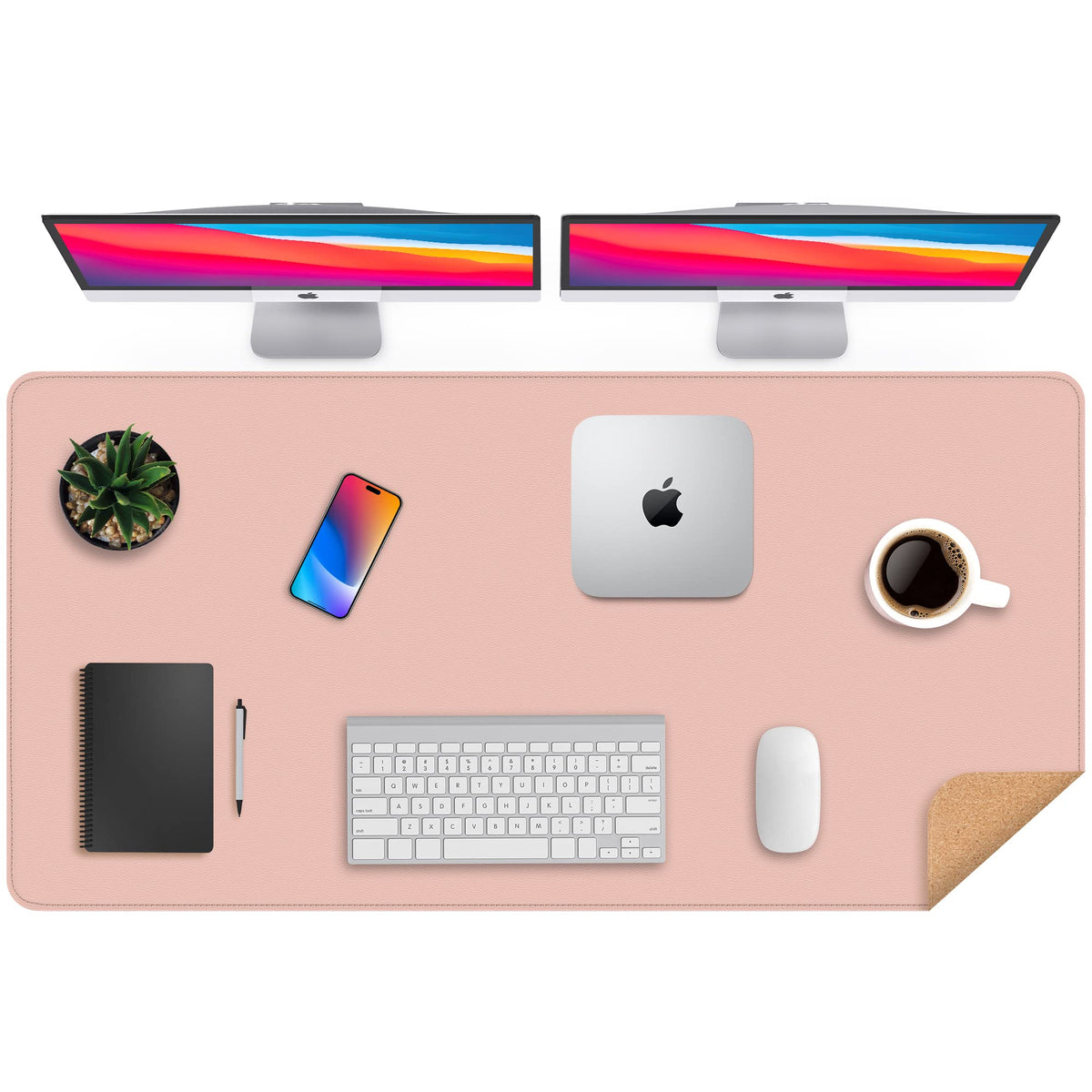 AFIING Cork Desk Mat 47" x 23.6", Dual-Sided Natural Cork & PU Leather Desk Pad, Non-Slip