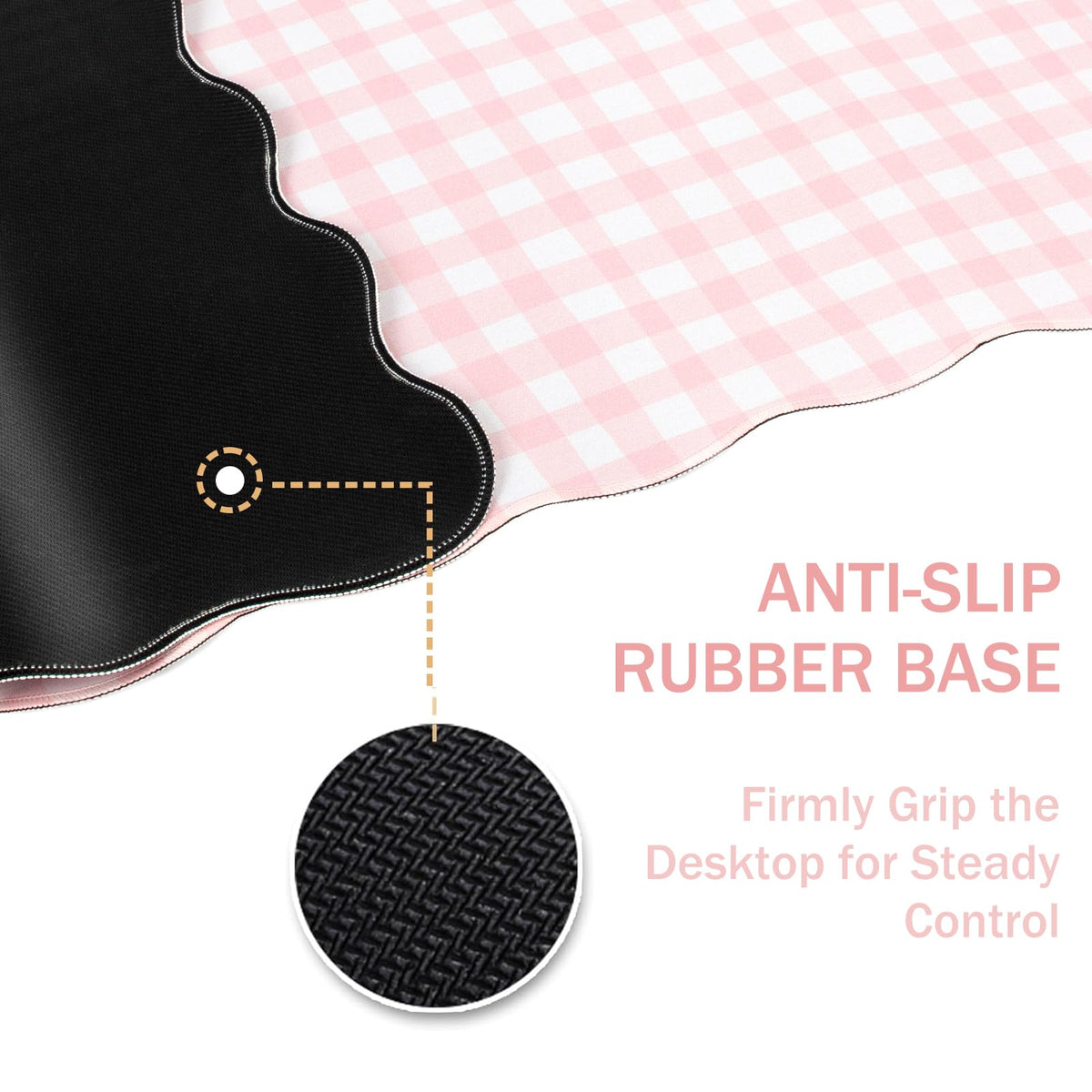 L-SPOUTTO Pink Checkered Mouse Pad,Cottagecore Scalloped Desk Mat XXL Large Cute Pastel Gaming