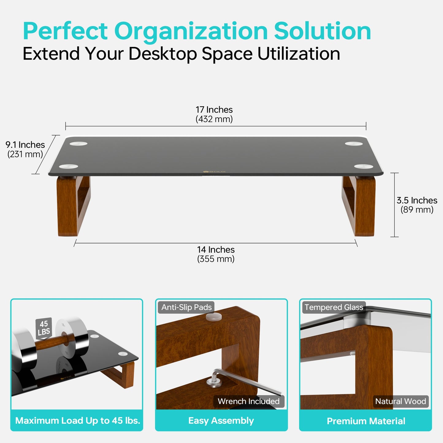 YEOUX Multi-Purpose Desktop Stand - 17.0" x 9.0" x 3.5" (Black & Walnut)
