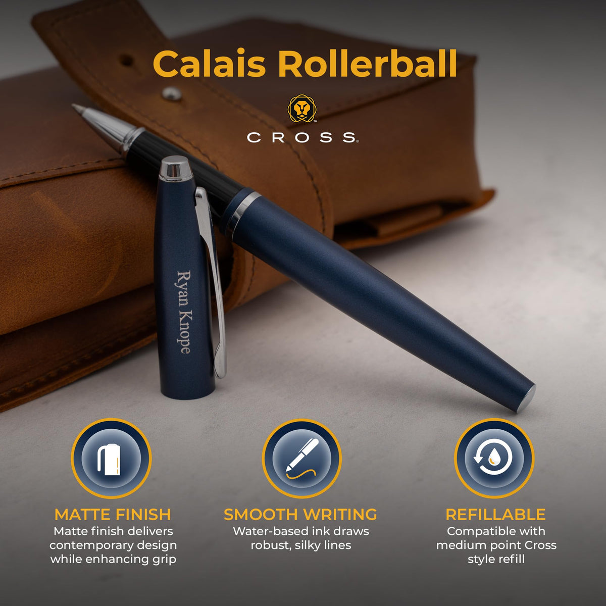 Cross Calais Personalized Rollerball Pen, Matte Midnight Blue, Chrome Trim