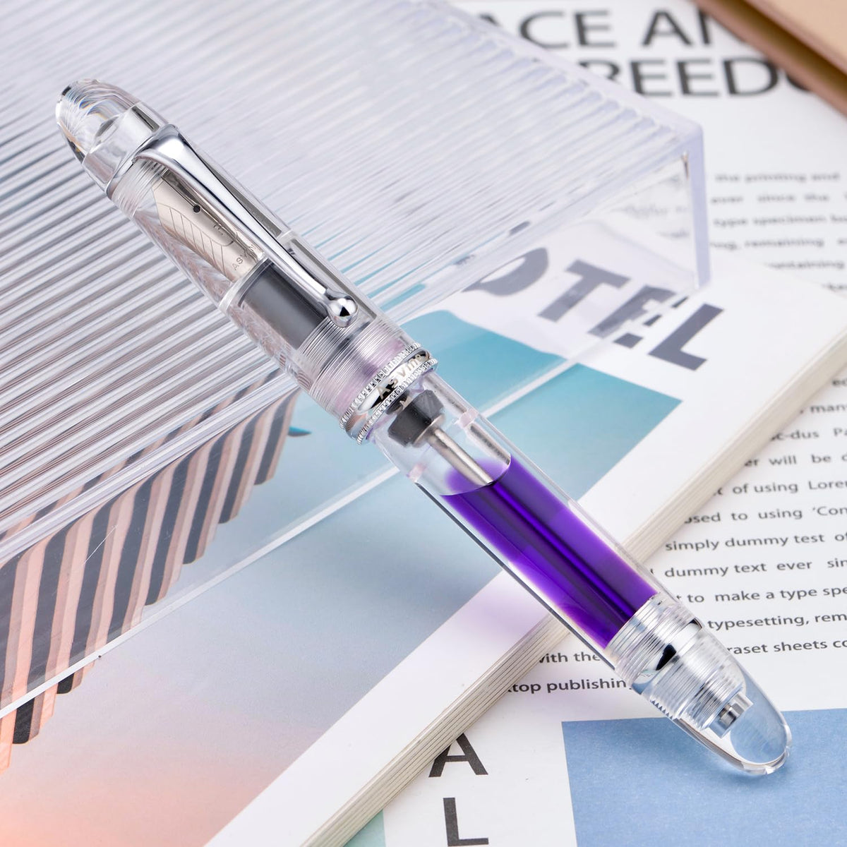 Asvine V800 Fountain Pen - Vacuum Filling System with Large Ink Capacity - Smooth Number 8 Medium
