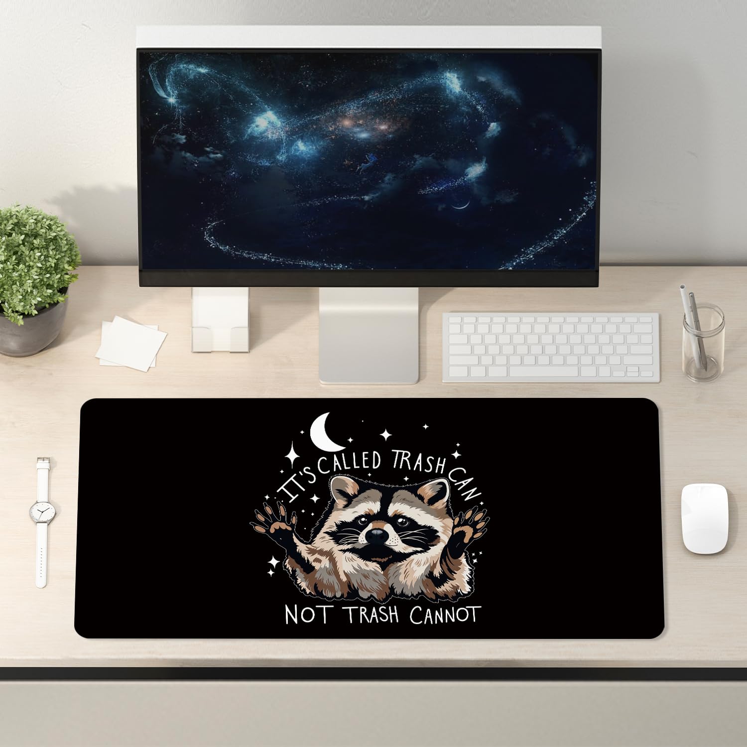 Foritho Funny Raccoon Large Mouse Pad 31.5x15.7inch, It's Called Trash Can Not Trash Cannot Funny