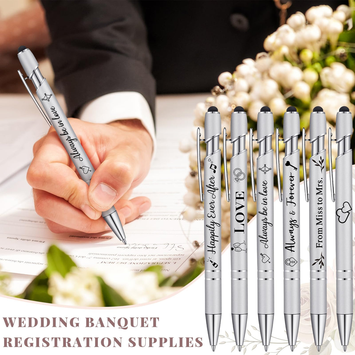 Kisston 36 Pcs Wedding Pen Bulk Bridal Shower Bachelorette Favor, Silvery