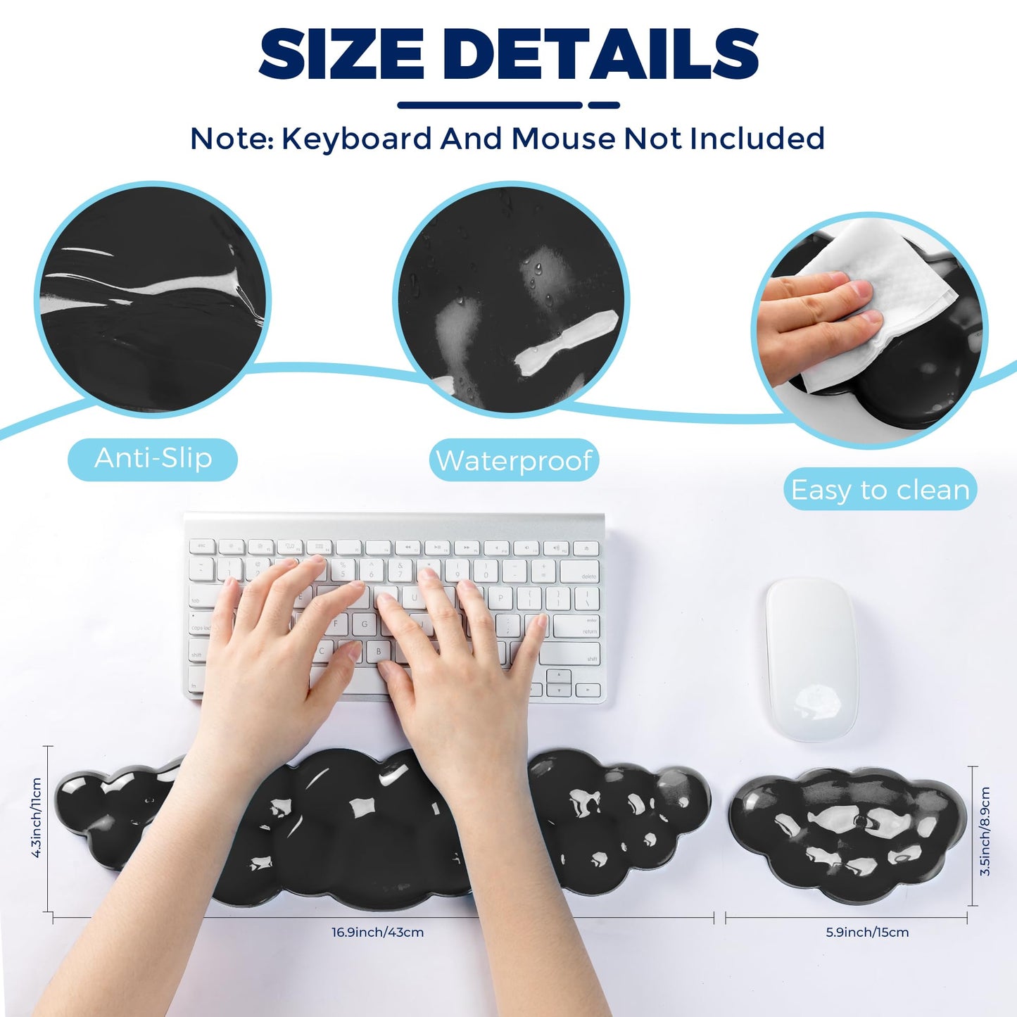 ABRONDA Gel Cloud Keyboard & Mouse Wrist Rest Set - Cloud Keyboard Wrist Rest Pad & Mouse Support