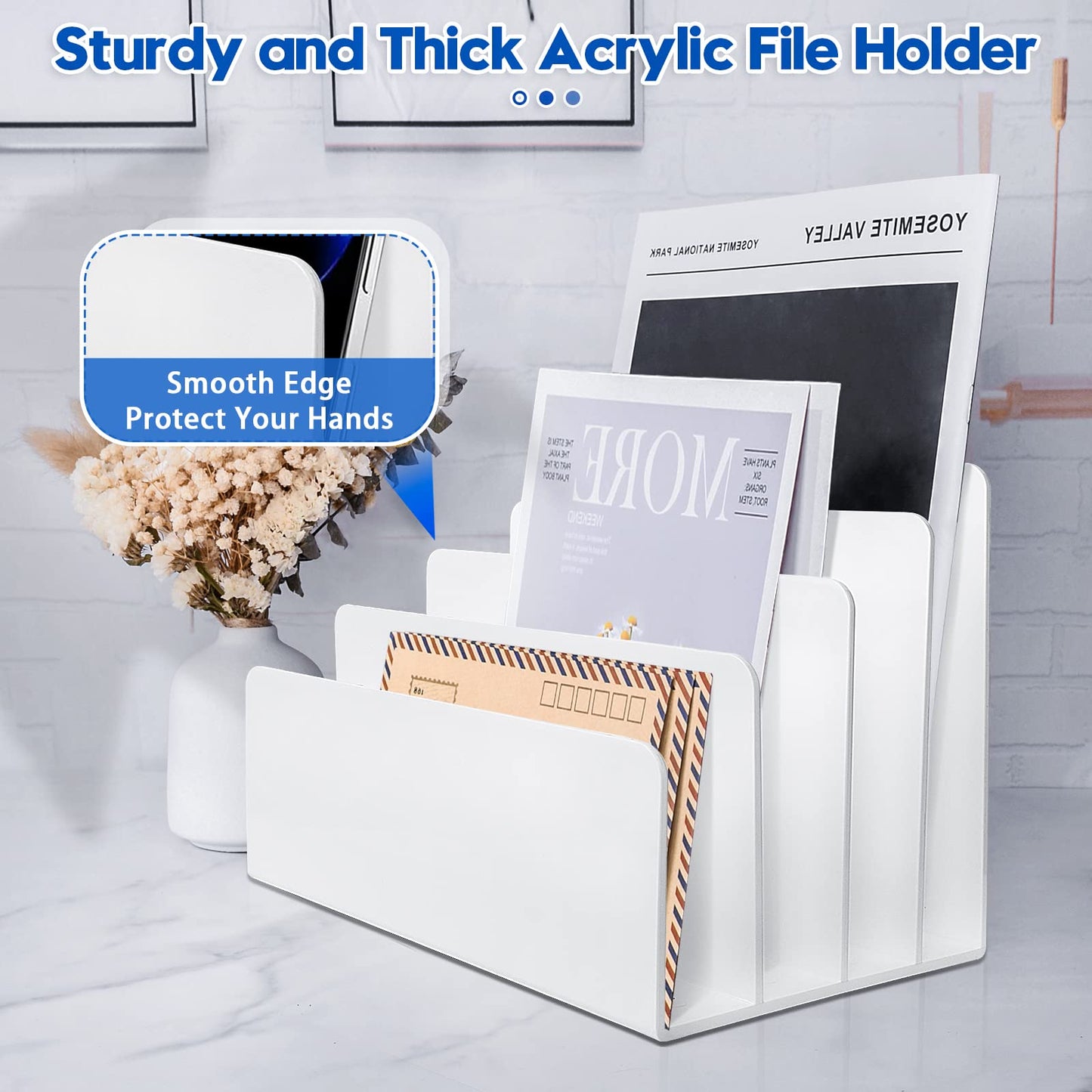 Goihgioh 4 Section White Acrylic Desk Organizer and Accessories, Sturdy & Thick Acrylic File Folder