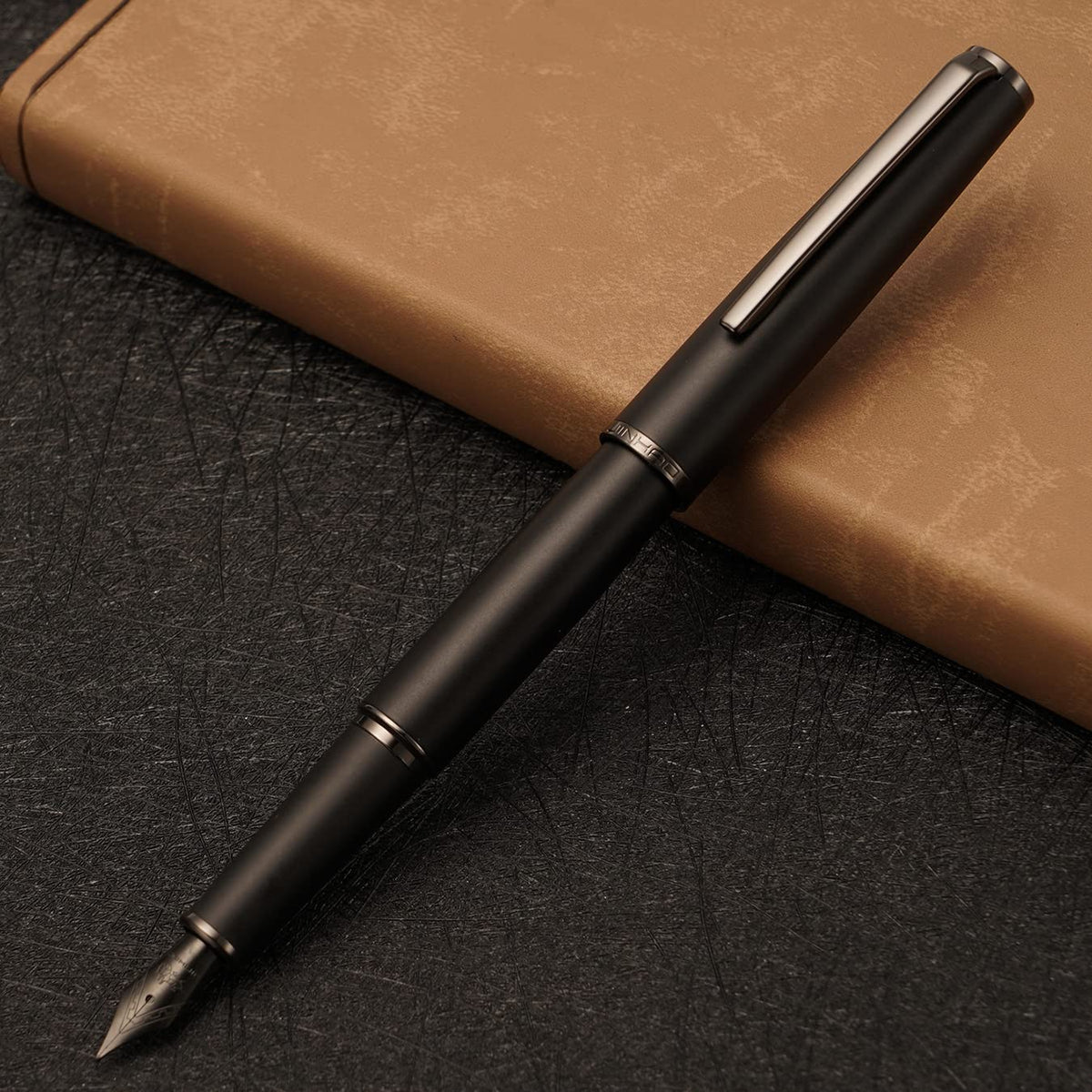 Jinhao 95 Metal Fountain Pen Titanium Black Medium Nib with Converter, Matte Black Writing Pen