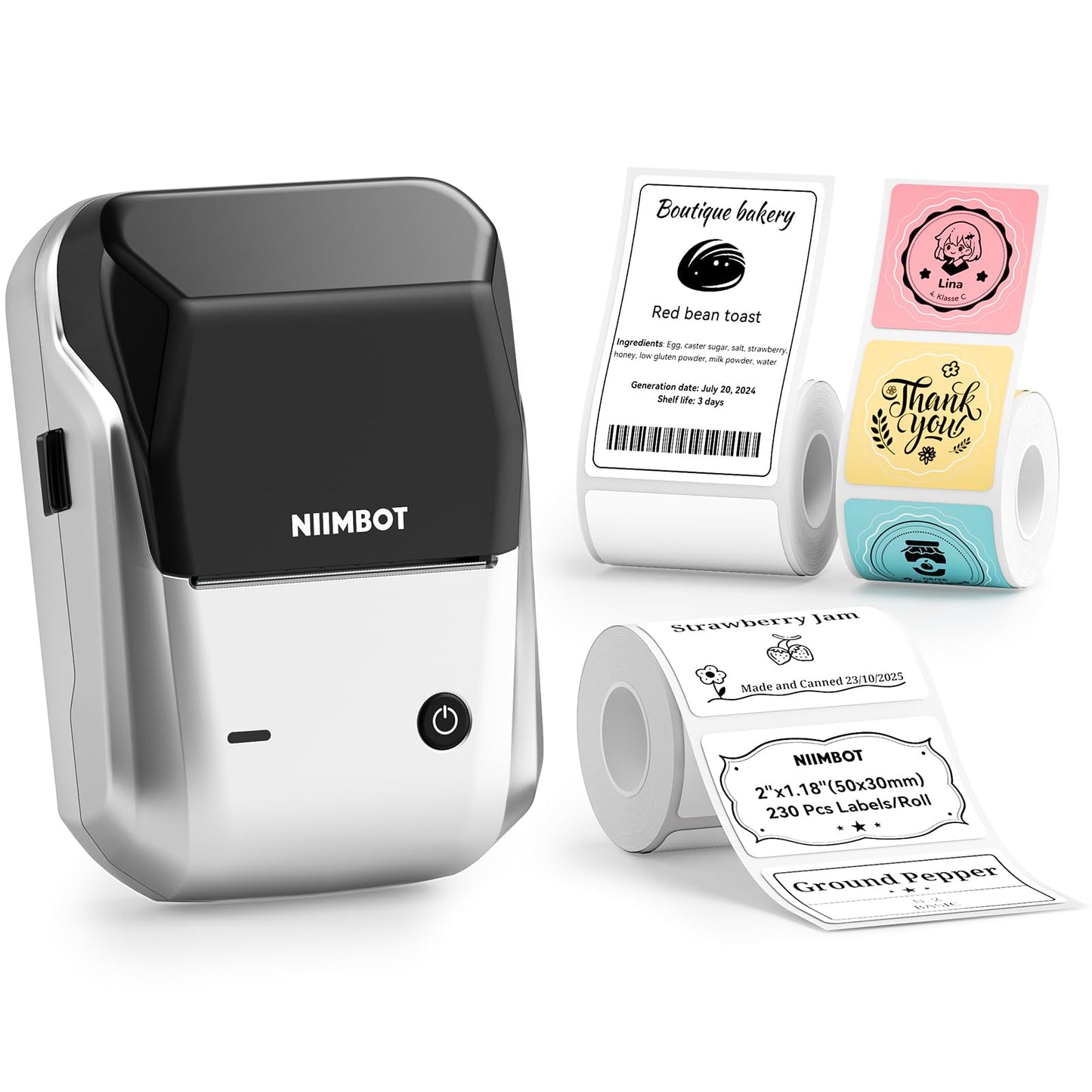 NIIMBOT B1 Label Maker with Tapes Set, 2 Inch Thermal Label Printer, Silver