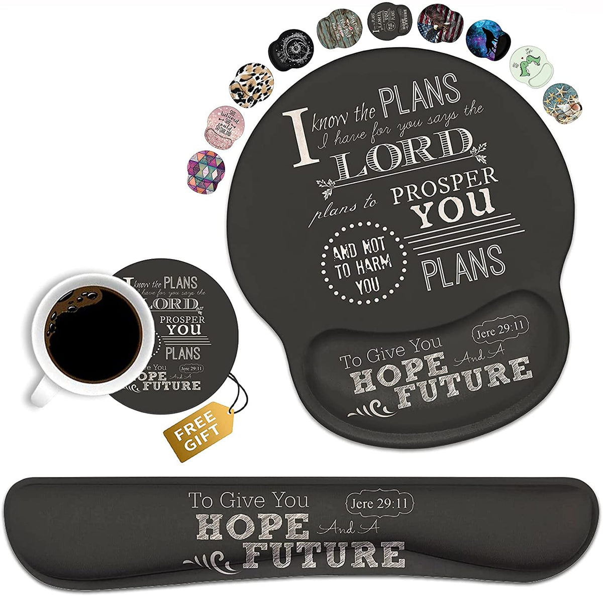 Keyboard Wrist Rest and Mouse Pad Wrist Support Set with Coasters, Non-Slip PU Base, Easy Typing