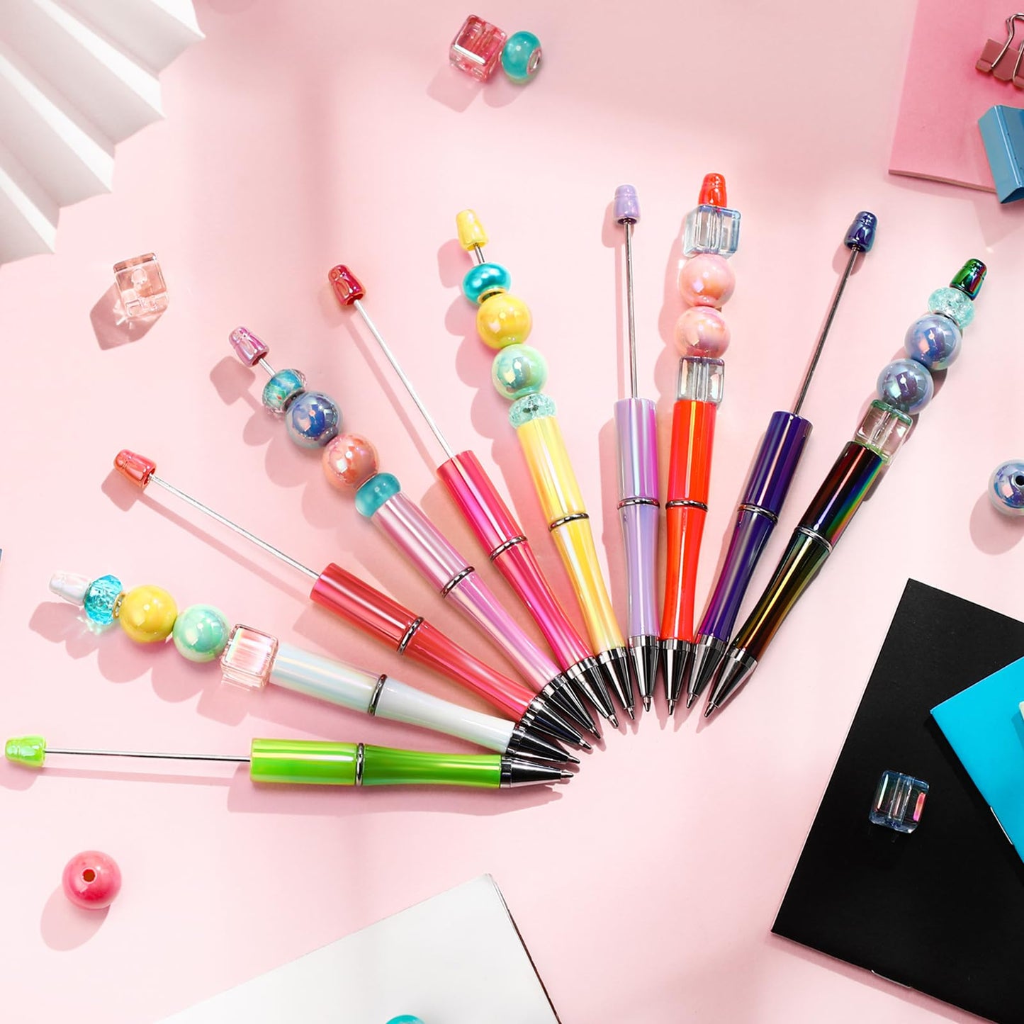 Crtiin 100 Pcs Beadable Pen School DIY Kit,Electroplated Candy Colors