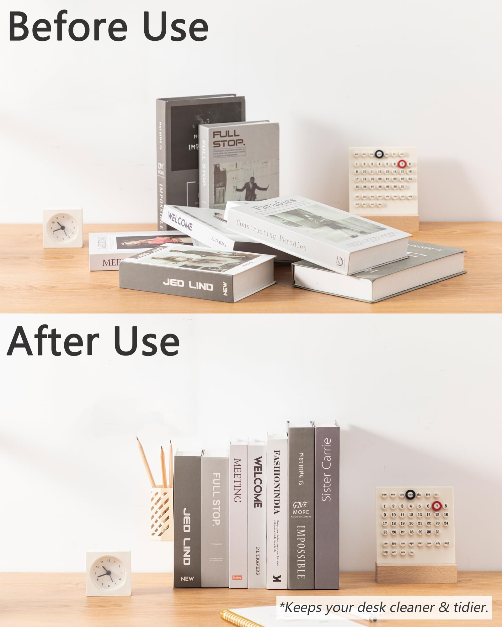 Kingsmile Book Ends, Adjustable Heavy Duty Metal Book Stoppers with Pen Holder for Desk Office