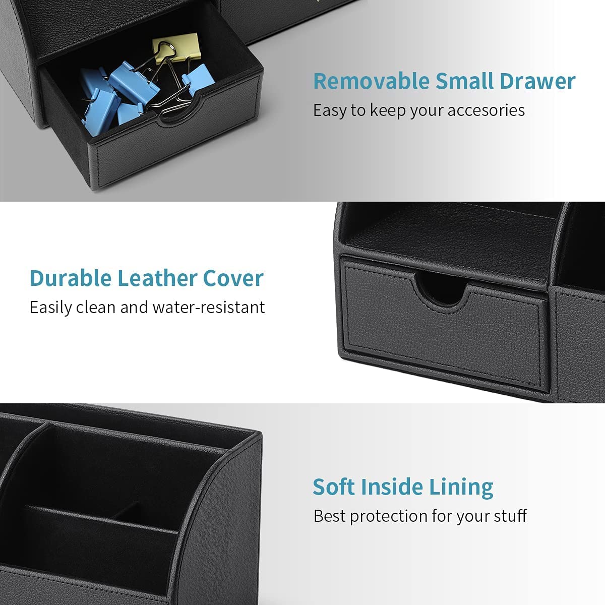 VLANDO Office Desk Organizer Leather Desktop Organizer Caddy with Drawer for Storing Desktop