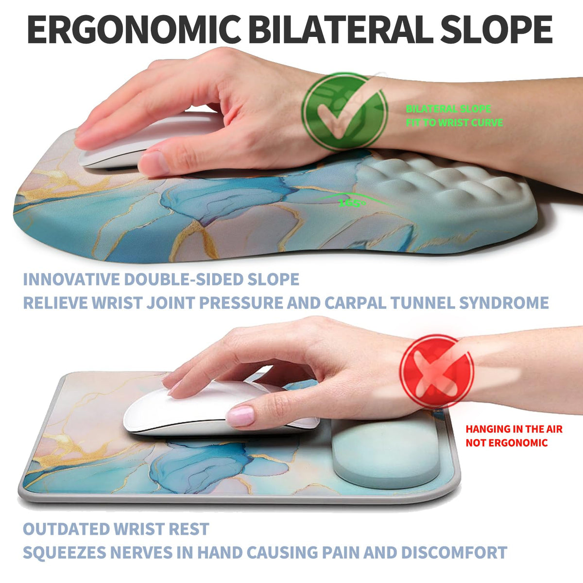 Gleamtide Ergonomic Raised Mouse Pad Wrist Support with Bilateral Slope Memory Foam Mousepad for