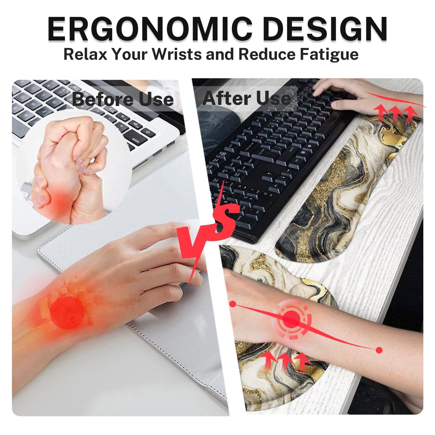 Britimes Ergonomic Mouse Pad Set with Wrist Rest, Black Gold Marble