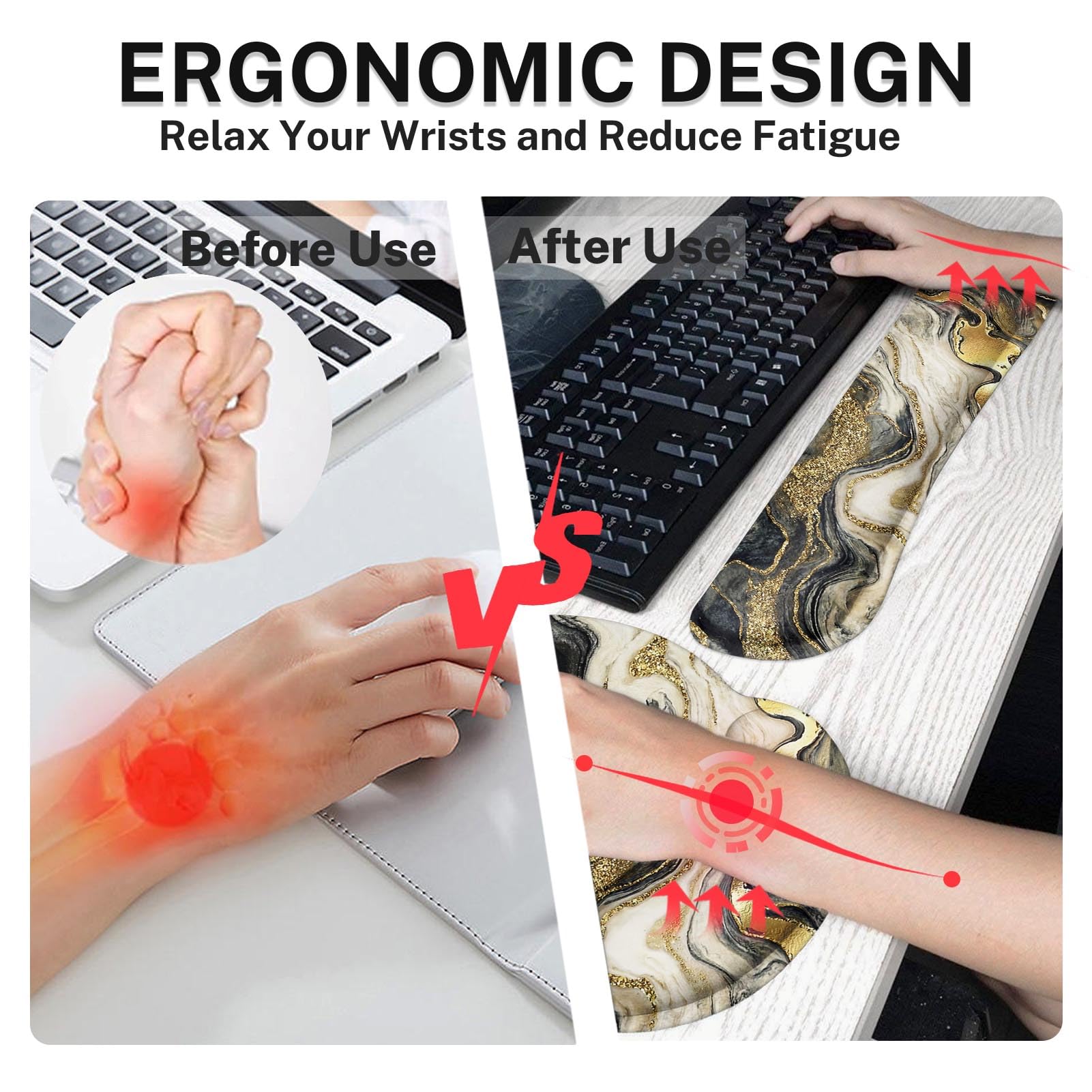 Britimes Ergonomic Mouse Pad Set with Wrist Rest, Black Gold Marble