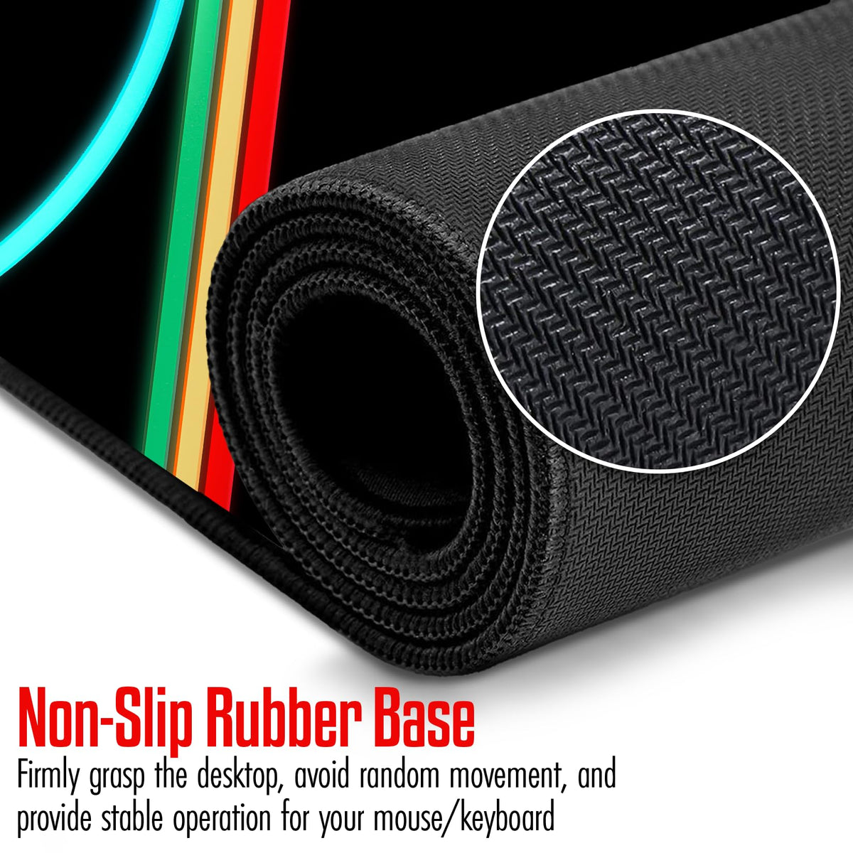 VNDL ARC Neon Gaming Mouse Pad XXL Extra Large Extended Non Slip - XL Mouse Mat, Black, Red, Green