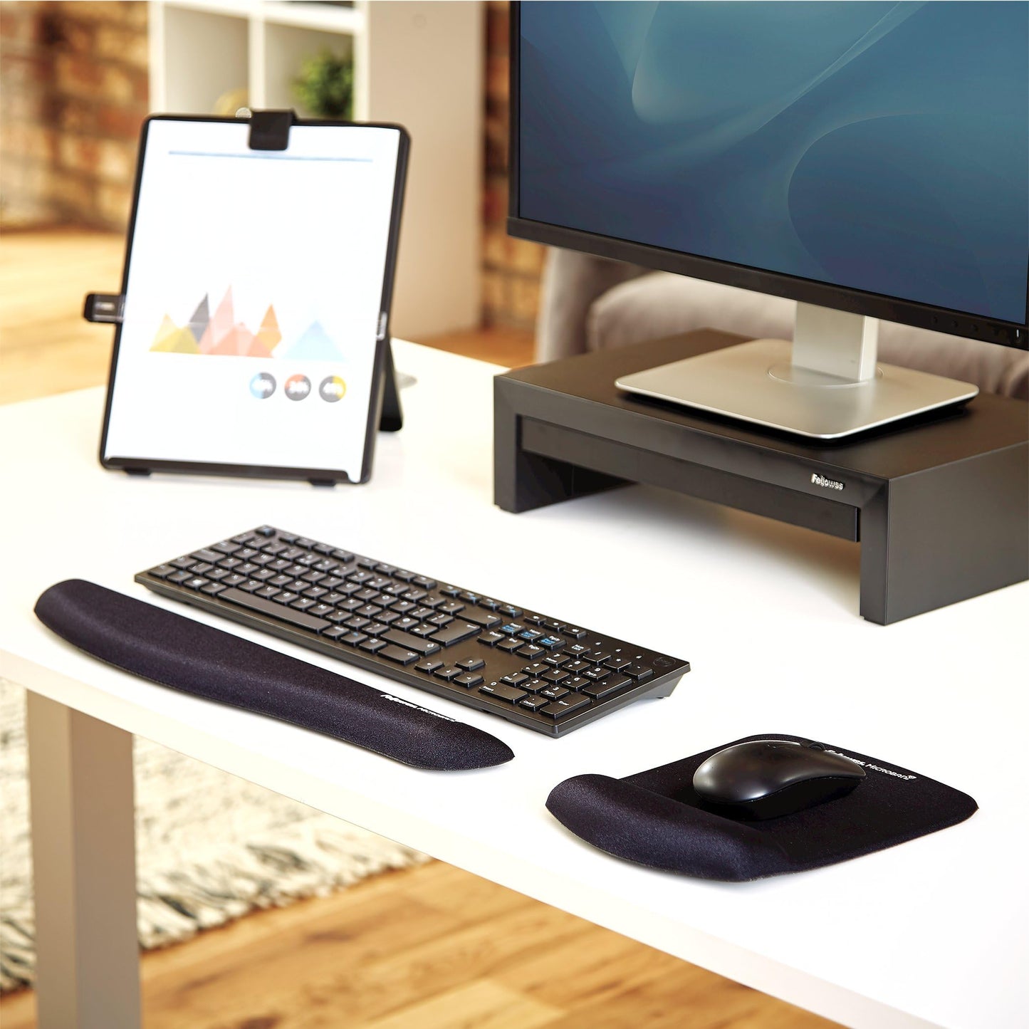 Fellowes PlushTouch Foam Keyboard Wrist Rest with MICROBAN - Black (9252101)