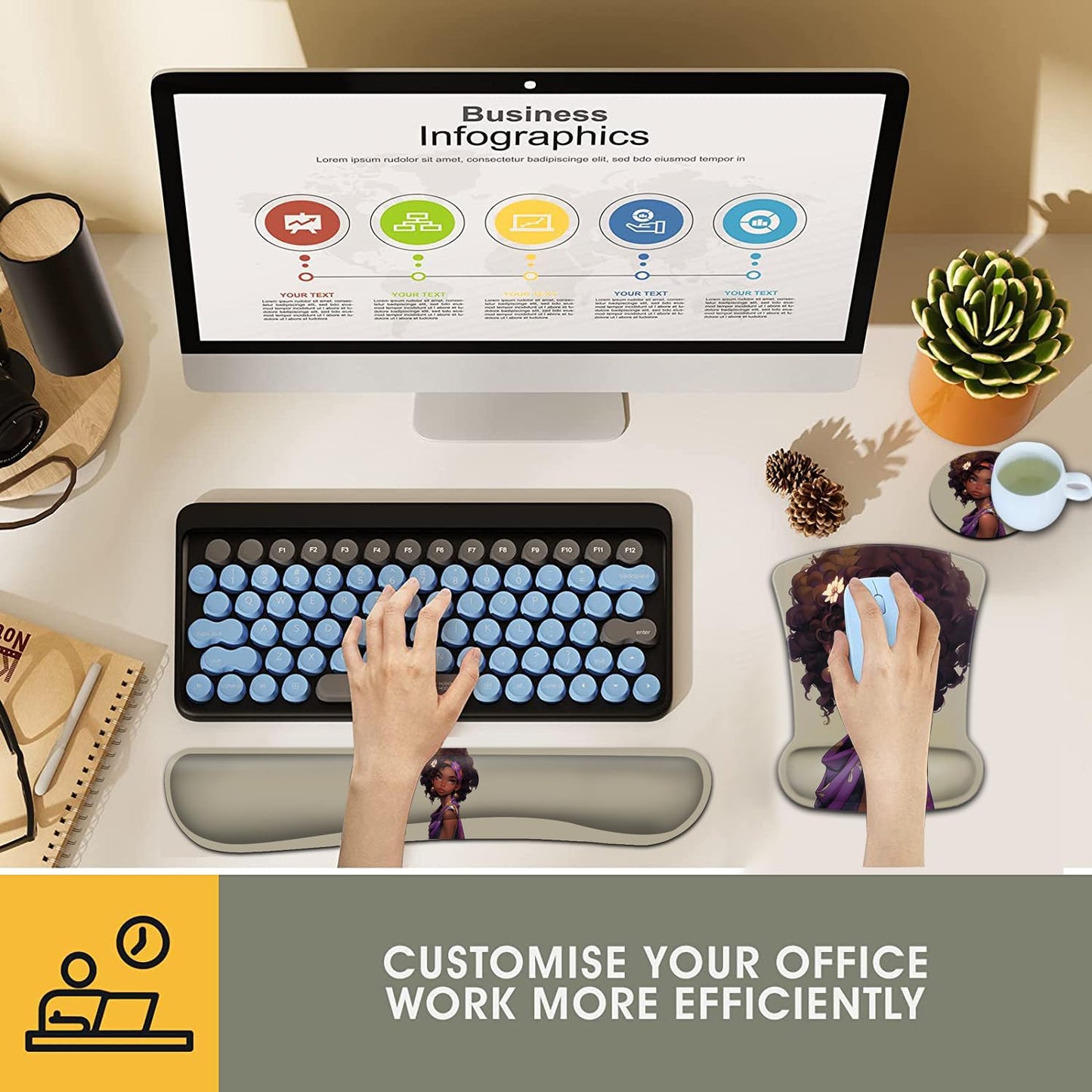 Keyboard Wrist Rest and Mouse Pad Wrist Support Set, Ergonomic Gel Mouse Pad with Non-Slip Base for