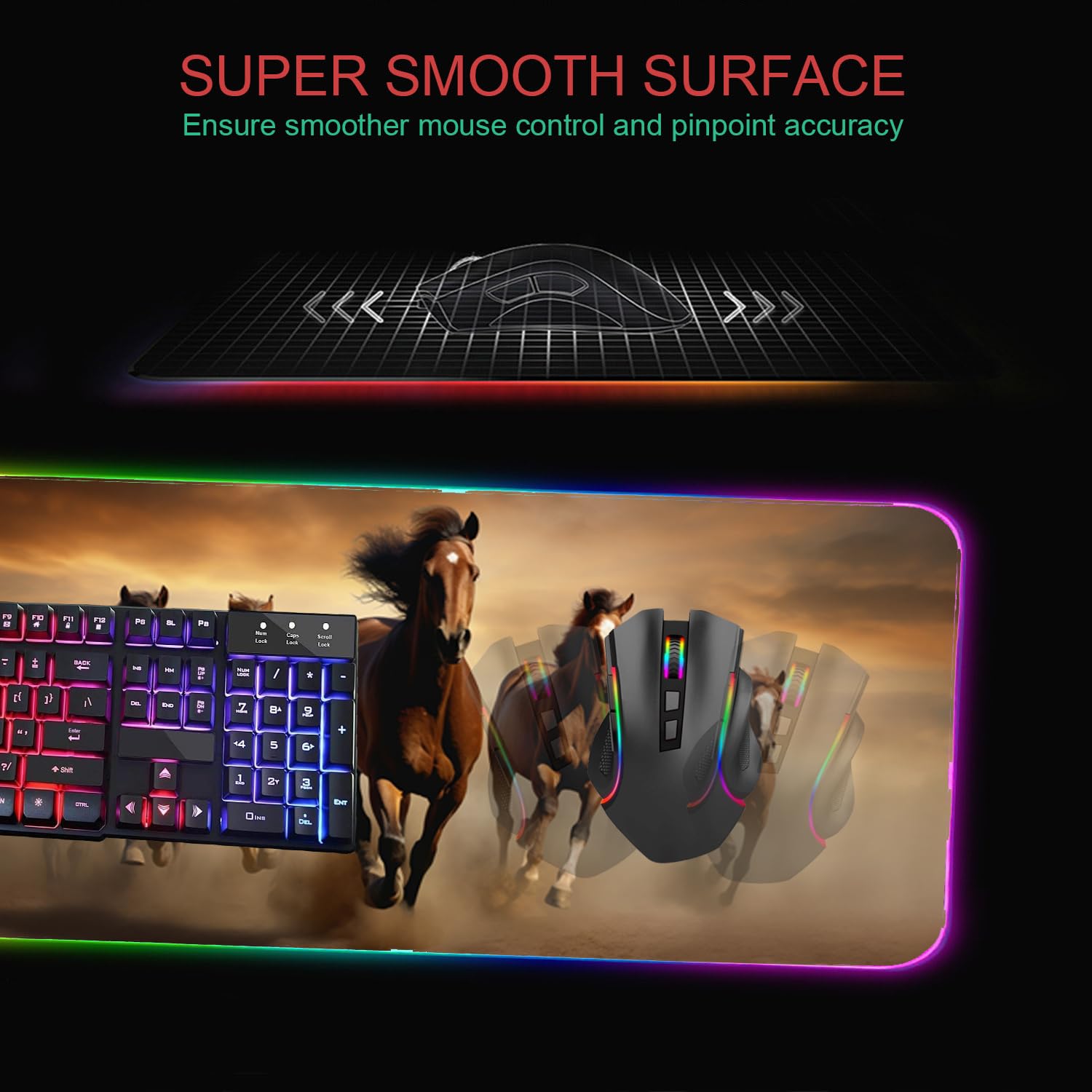 RGB Gaming Mouse Pad with Coffee Coaster, XXL Large Glowing LED Mousepad, Anti-Slip Rubber Base