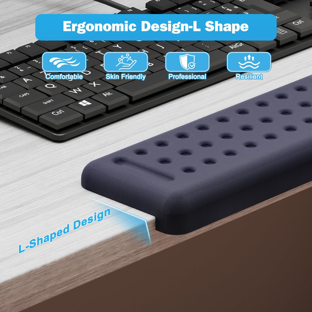 Leolee L-Shaped Desk Long Wrist Rest Elbow 60CM, Deep Blue Arm Rest