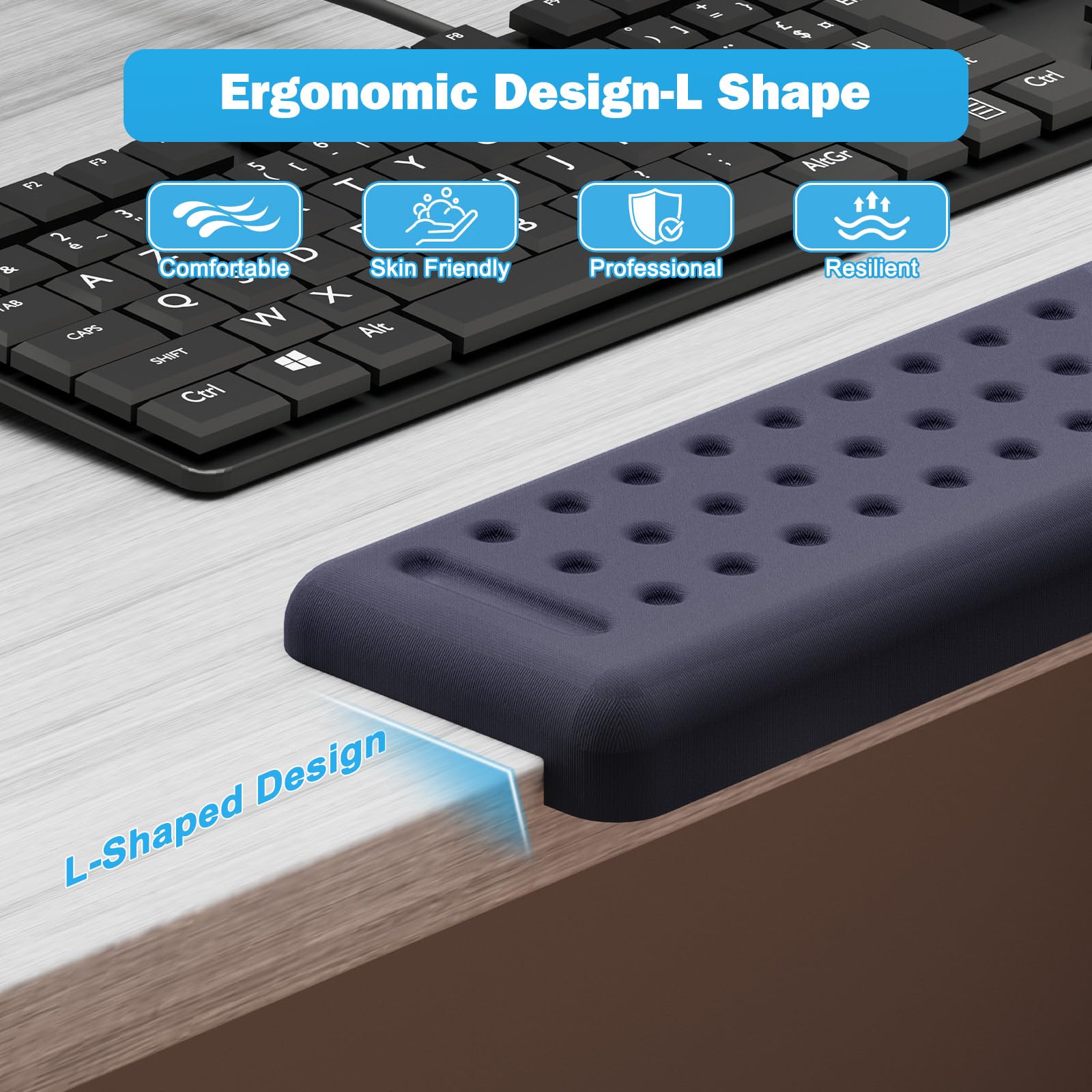 Leolee L-Shaped Desk Long Wrist Rest Elbow 60CM, Deep Blue Arm Rest