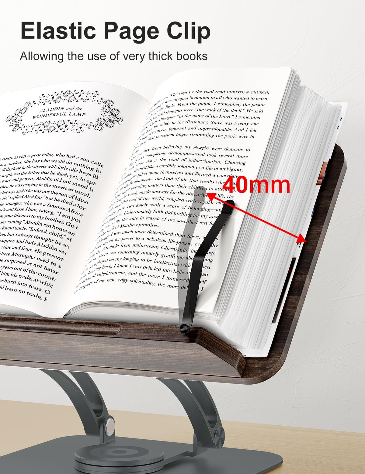 Tounee Book Stand for Reading, Adjustable Book Holder with 360° Swivel Base, Foldable Cookbook