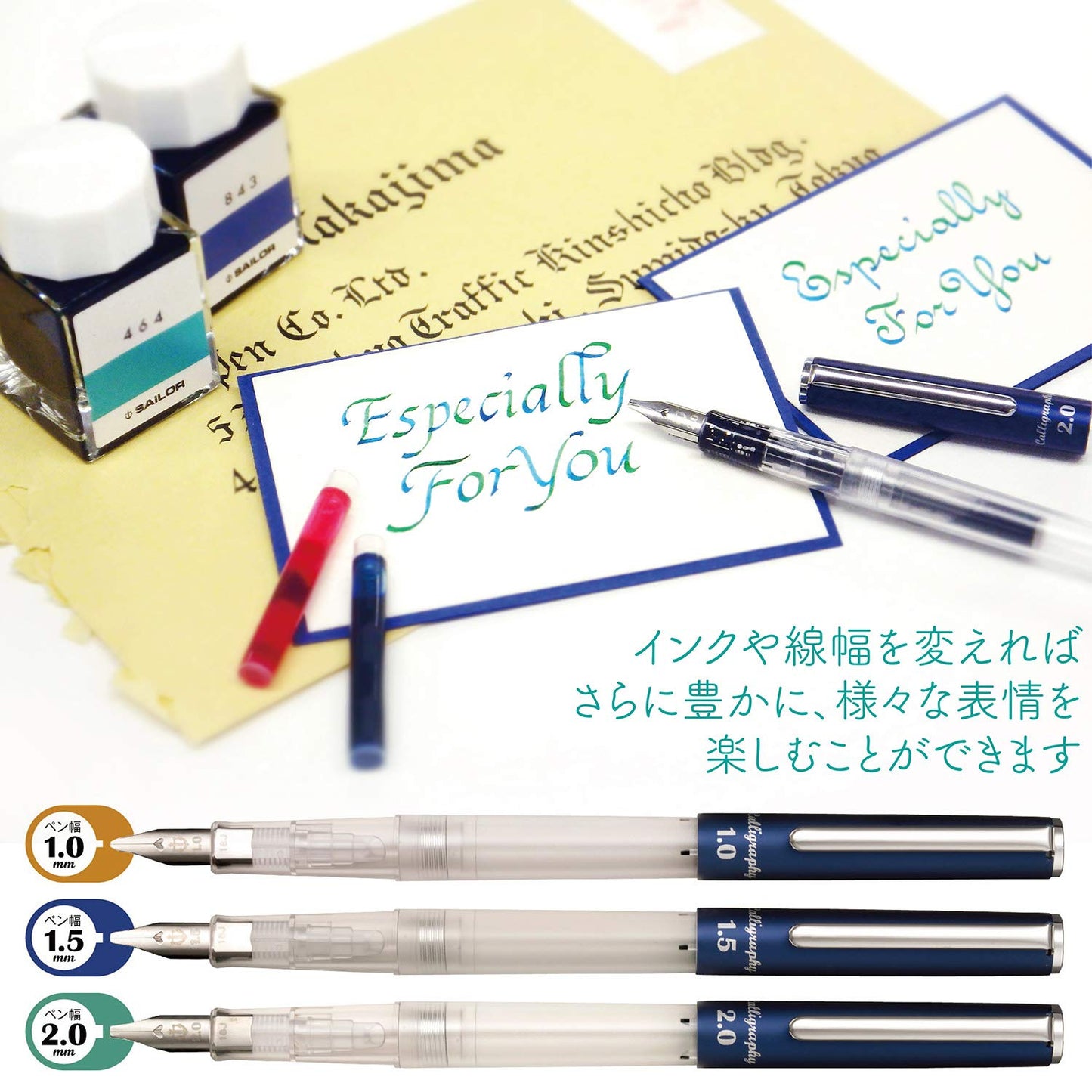 Sailor Fountain Pen HighAce neo Clear Calligraphy Nib Width 1.0mm 1.5mm 2.0mm Included 3 of