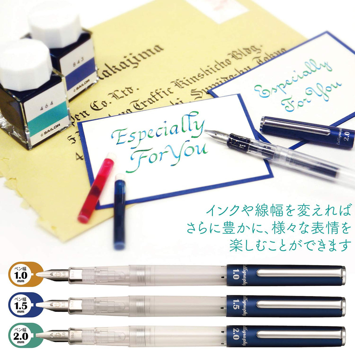 Sailor Fountain Pen HighAce neo Clear Calligraphy Nib Width 1.0mm 1.5mm 2.0mm Included 3 of